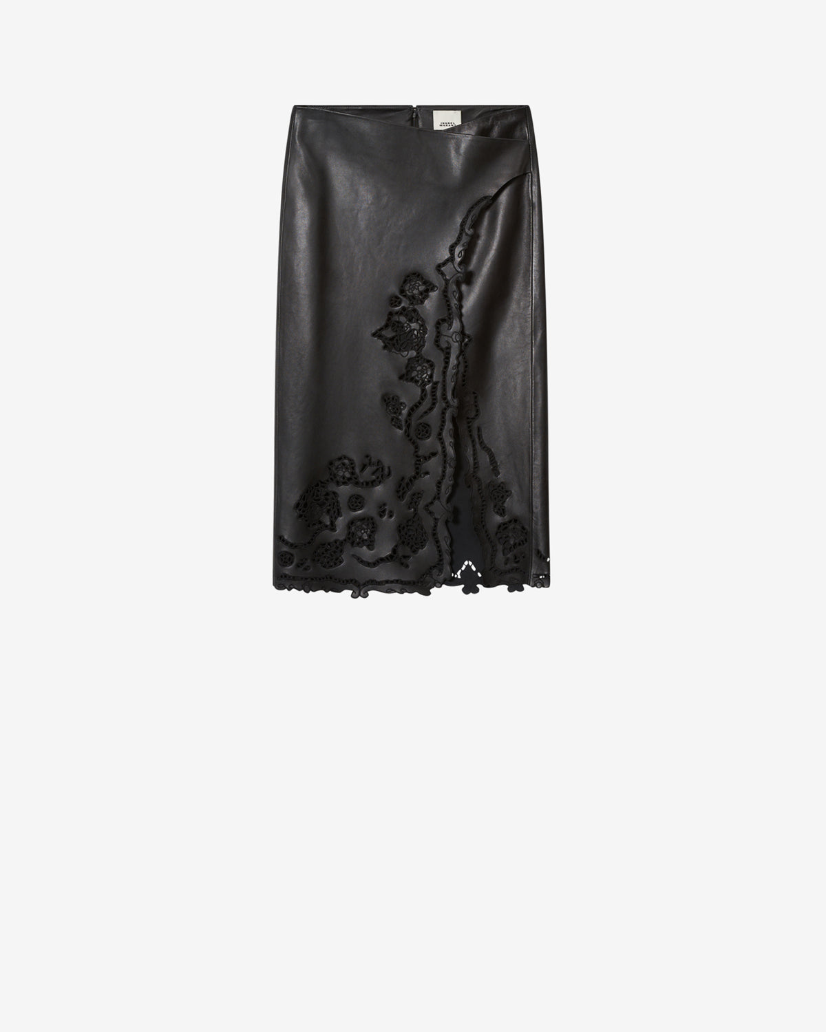 Isabel Marant Fulsa jupe cuir noir mi-longue ajourée