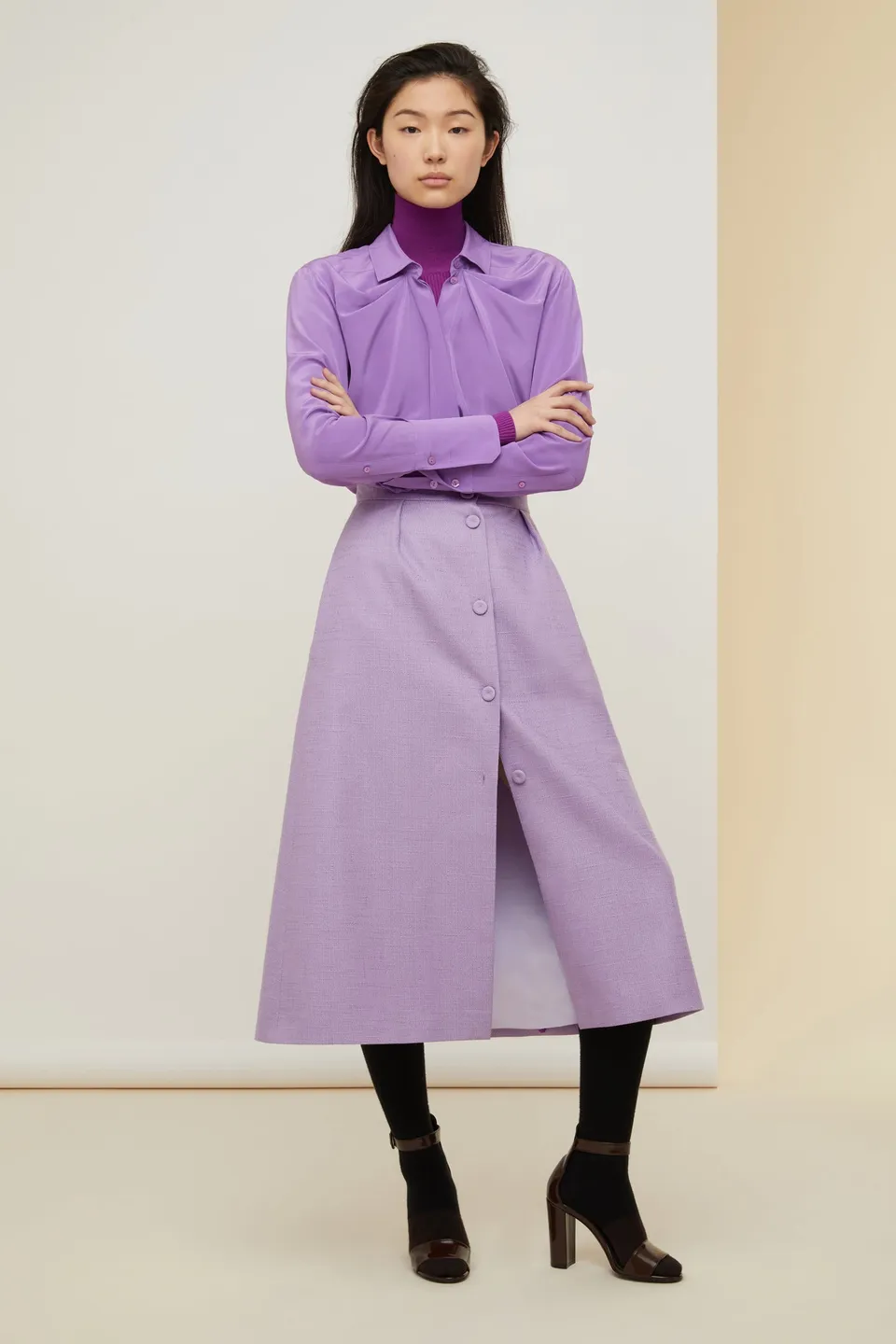 Patou SK020 jupe midi tweed lavande boutonnée