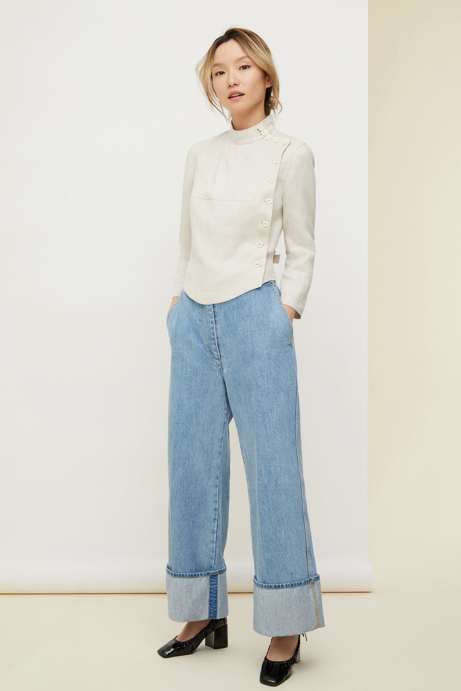 Patou Jackets veste OU002 P20OU002 crème lin courte