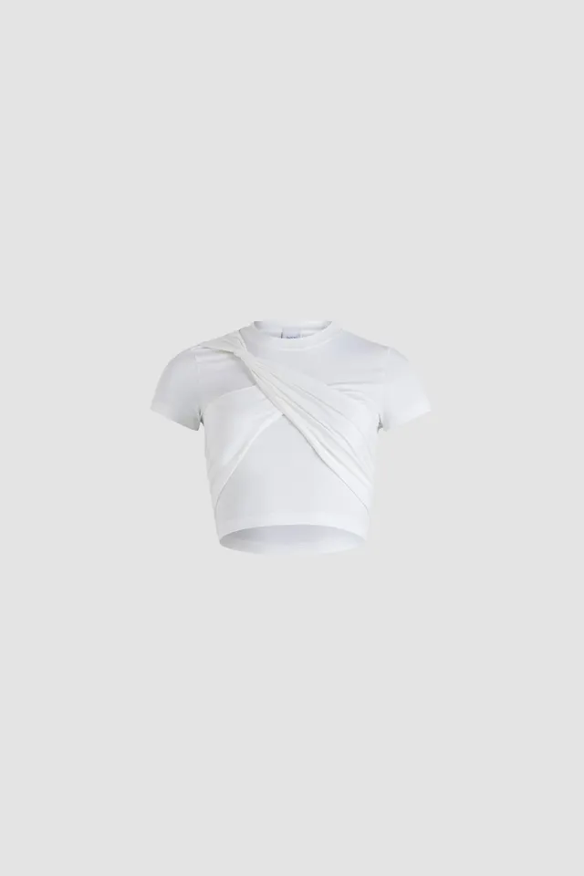 Patou JE161 t-shirt blanc coton bio drapé cropped