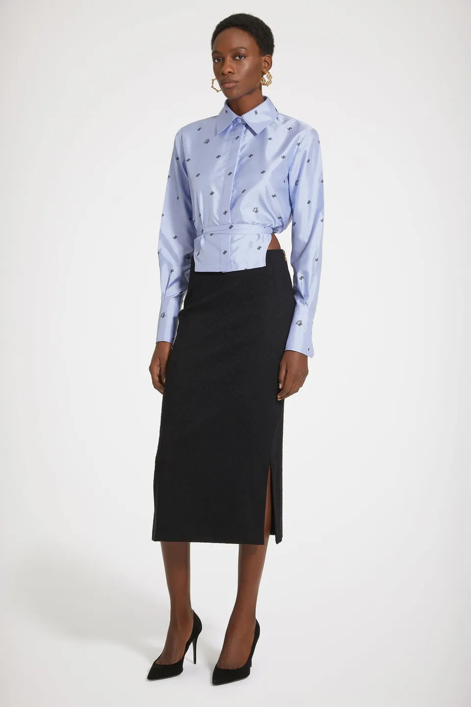 Patou H23BL0260152633B chemise satin bleue cropped