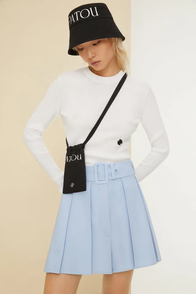Patou TR018 short laine bleu ciel ceinture 34-44