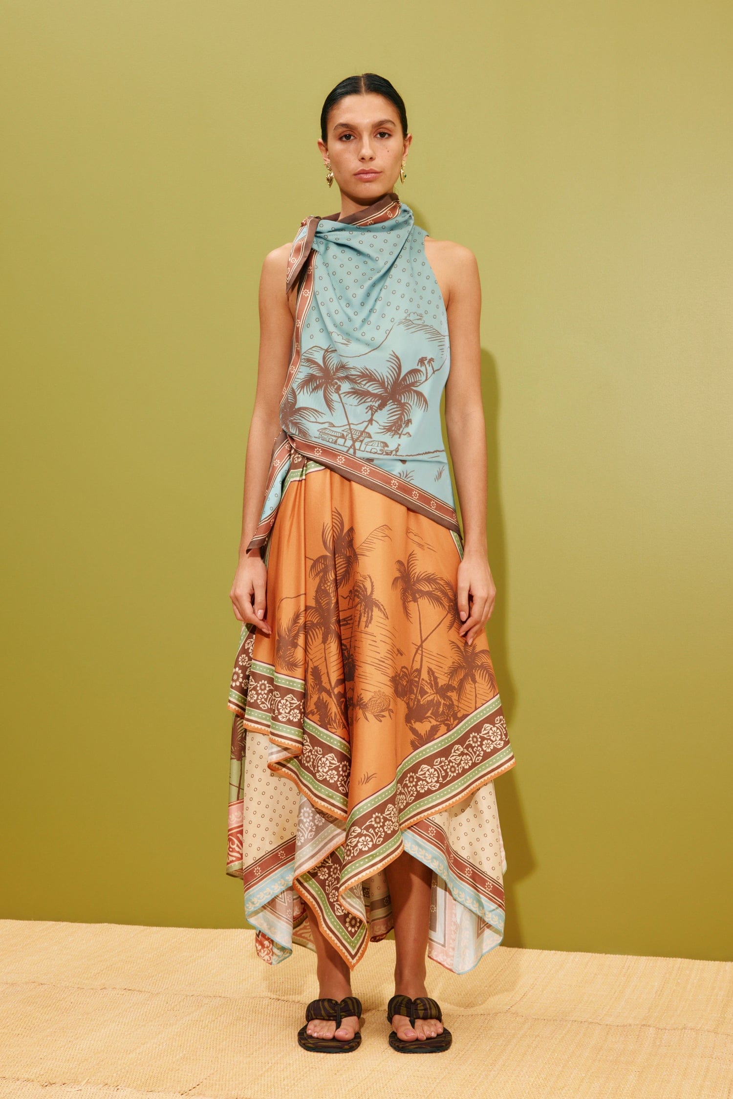 Alemais Alberta Scarf Midi robe soie sans manches