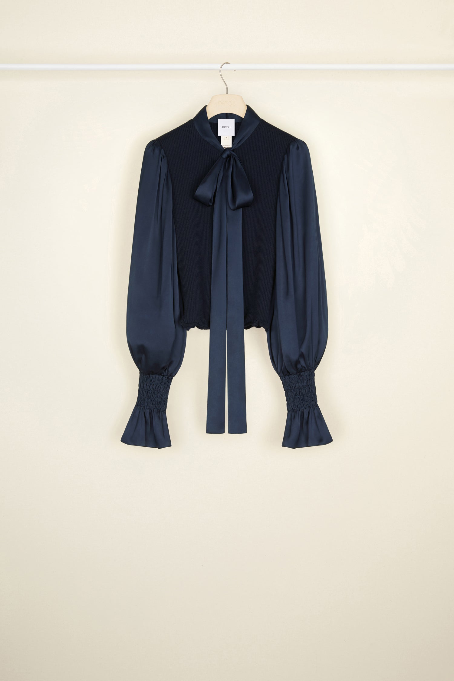 Patou BL014 blouse satin laine Marine manches bouffantes