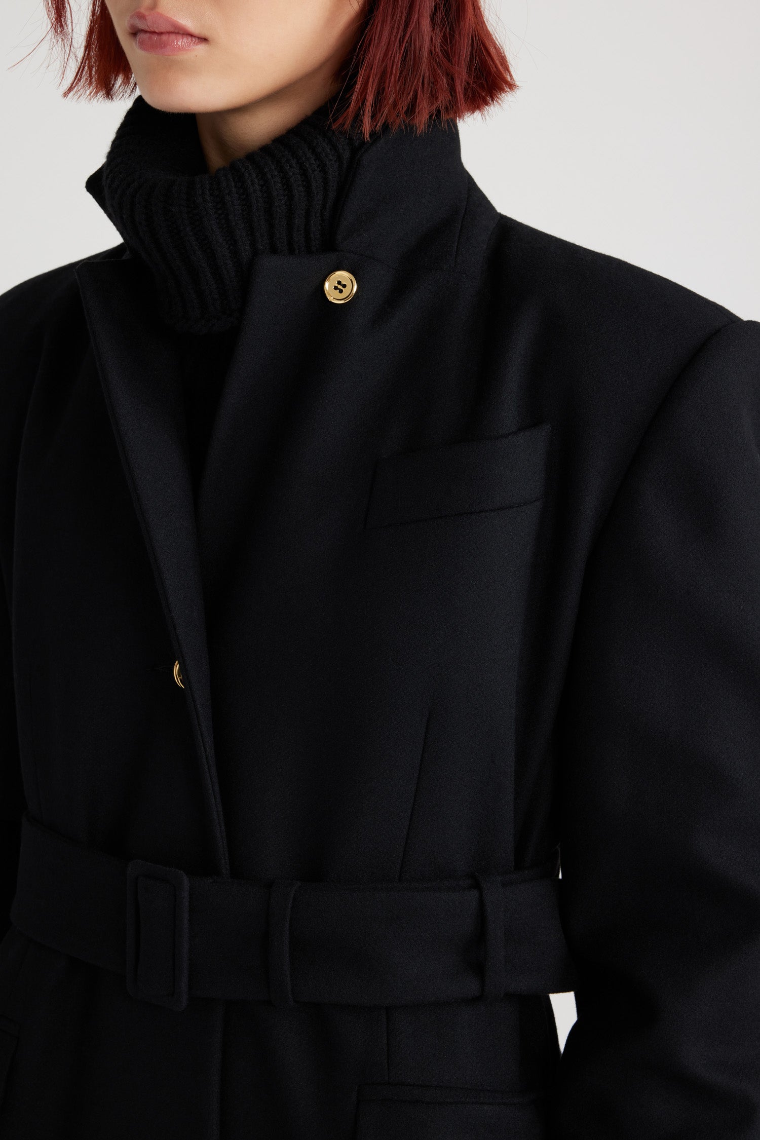 Patou H24CO024 manteau laine noir long ceinture 34-44