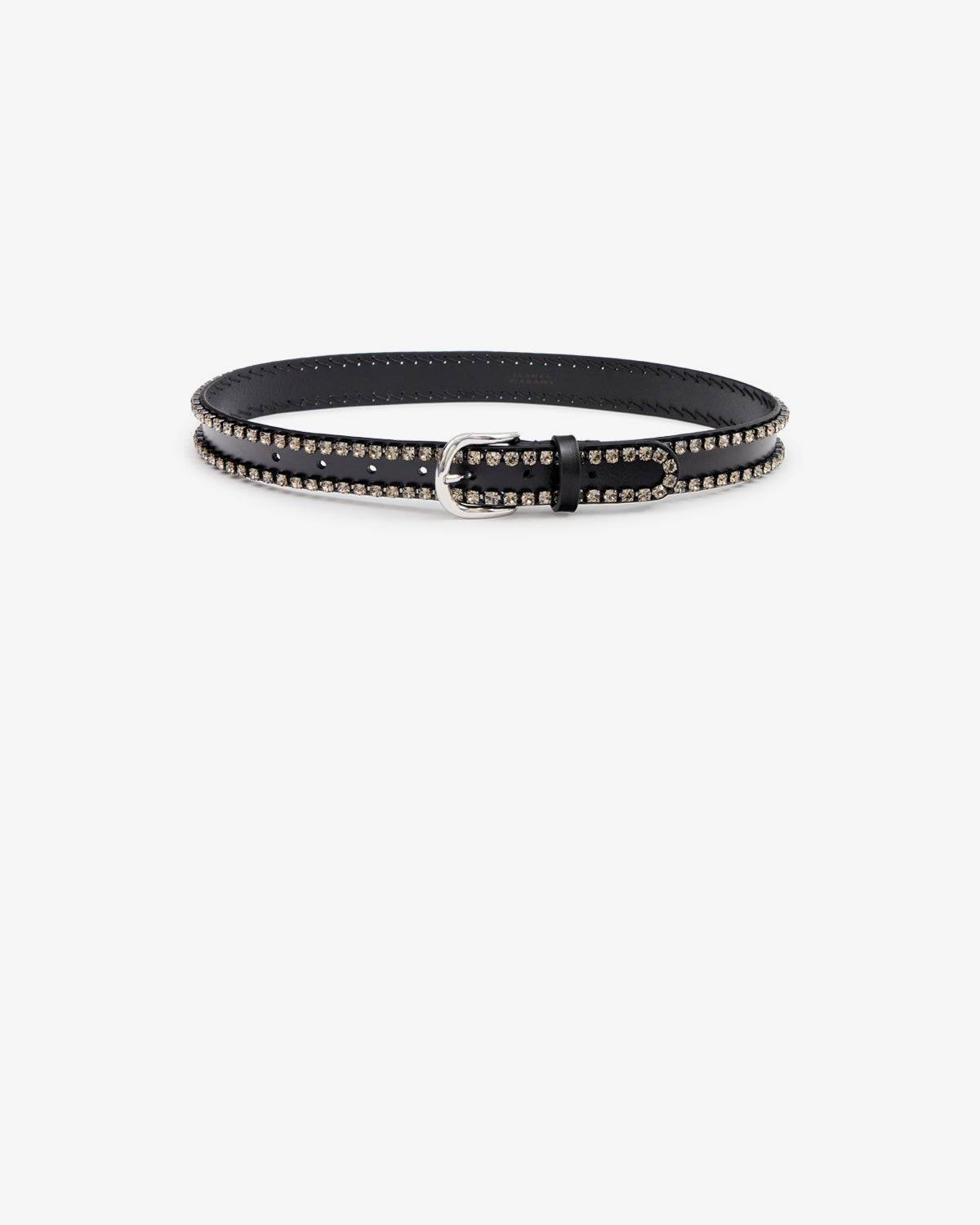 Isabel Marant Zap ceinture cuir noir-palladium strass 2,5 cm