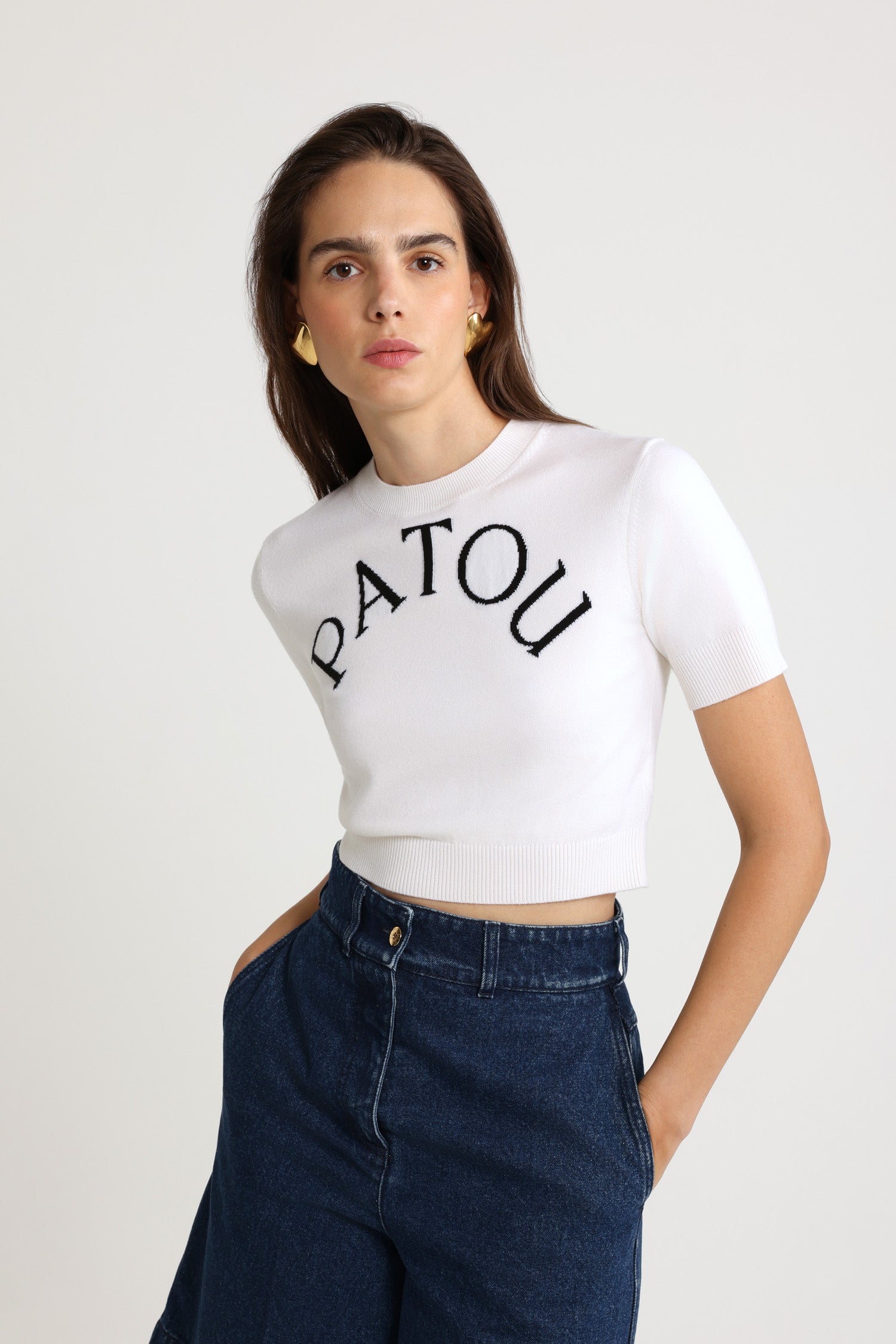Patou Knitwear top KN222 P25KN222 cropped blanc laine