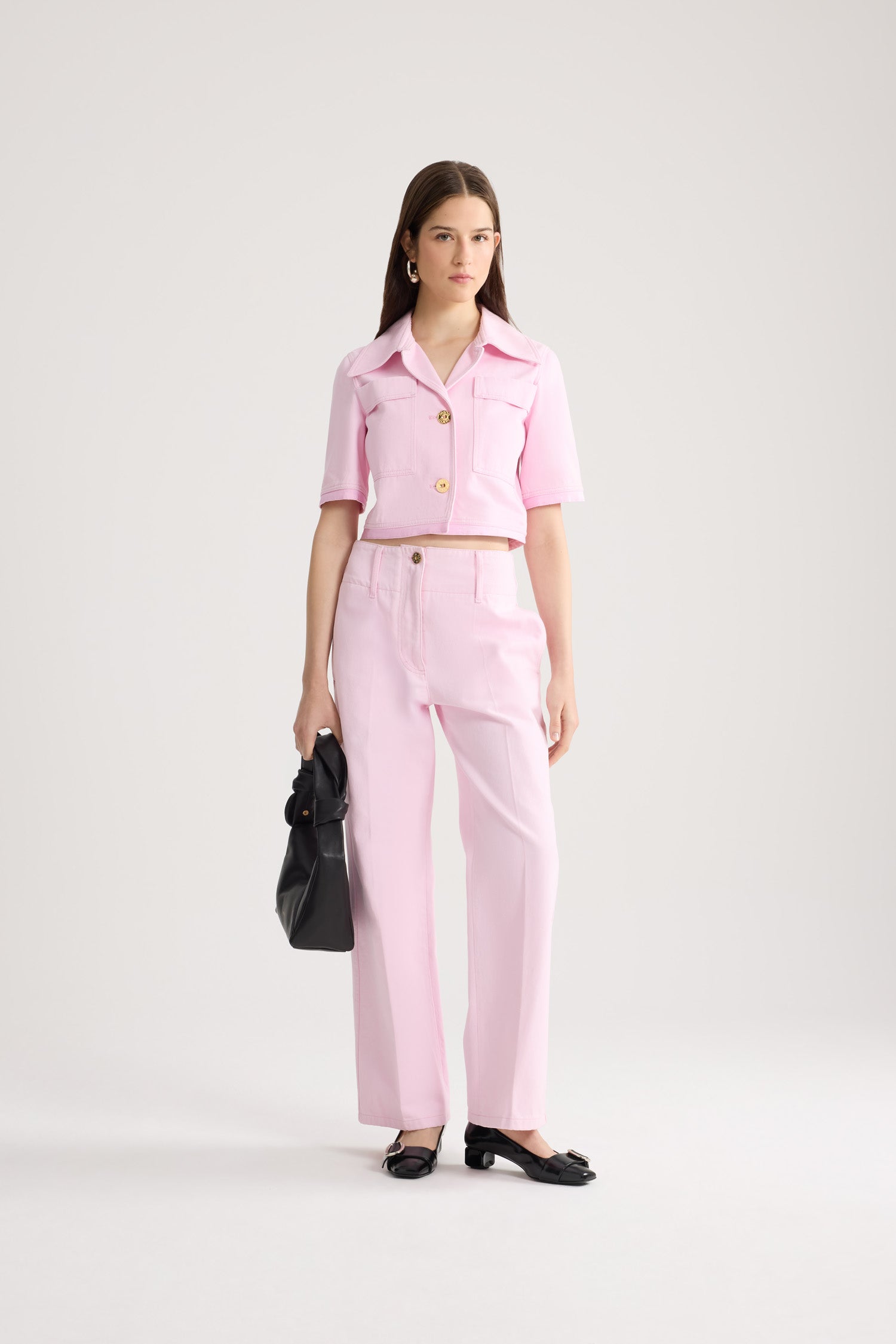 Patou JA048 veste manches courtes rose coton bio denim