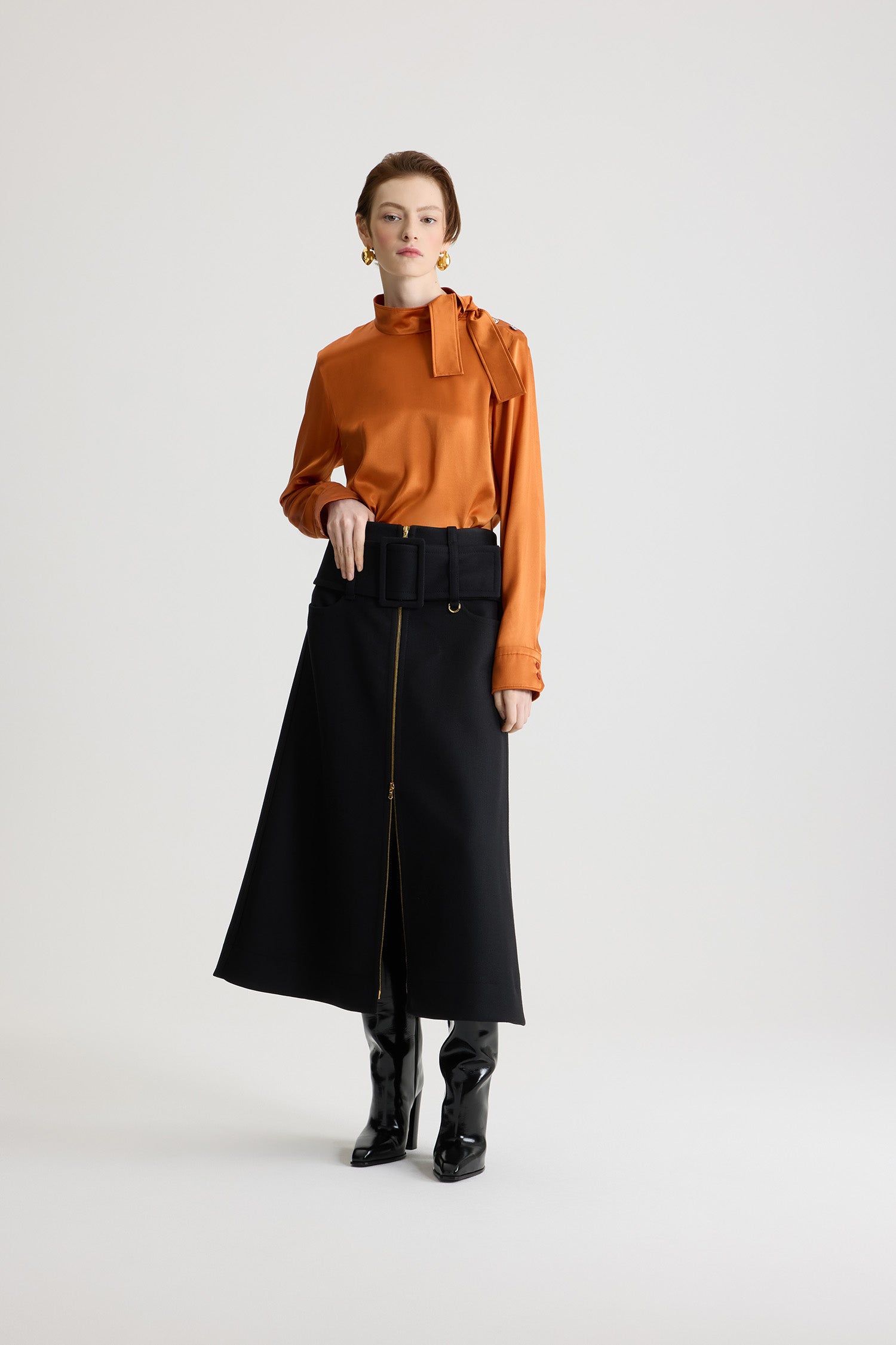 Patou jupe midi laine Noire 34-44 zip ceinture
