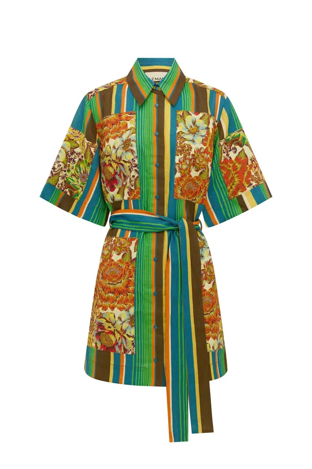 Alemäis Charlie robe chemise mini lin patchwork