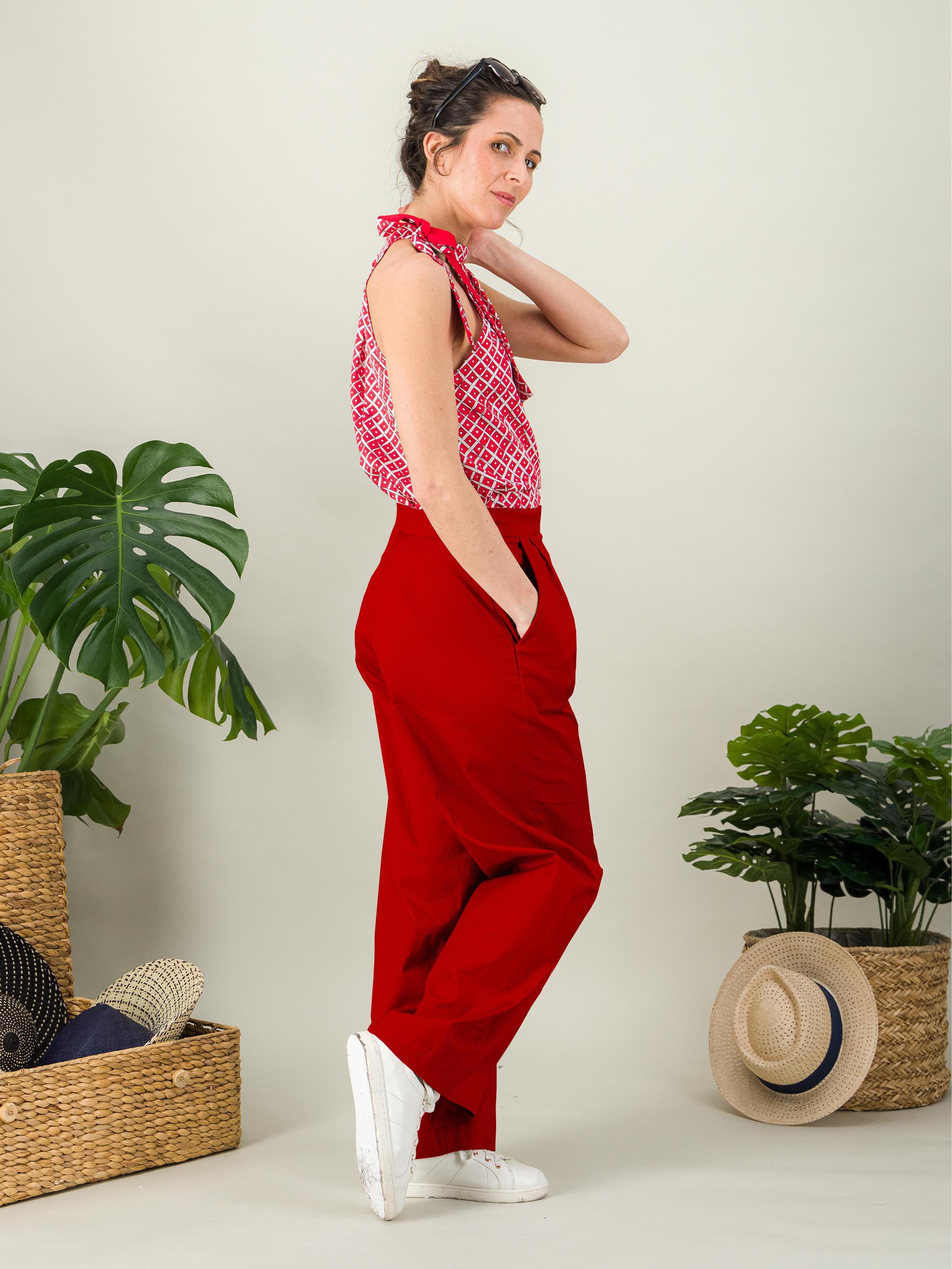 Anahide Saint André Saule top soie coton rouge blanc