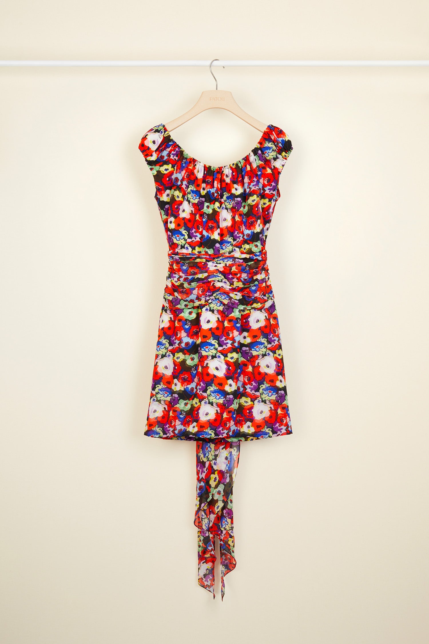 Patou DR014 robe en soie imprimé fleurs épaules nues