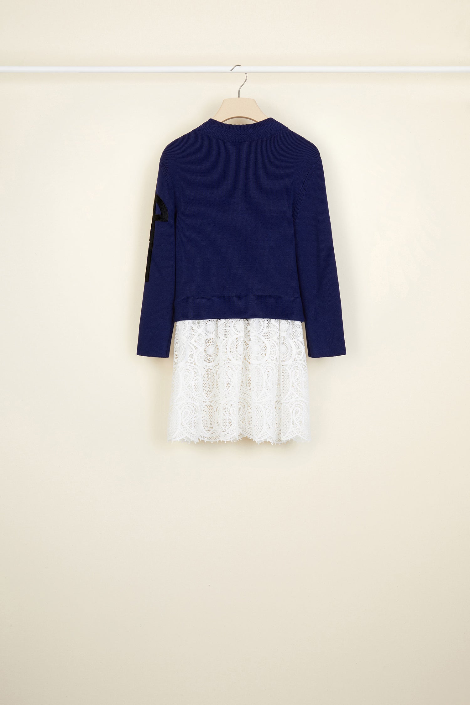 Patou P20KN0158017 pull coton bleu persan guipure