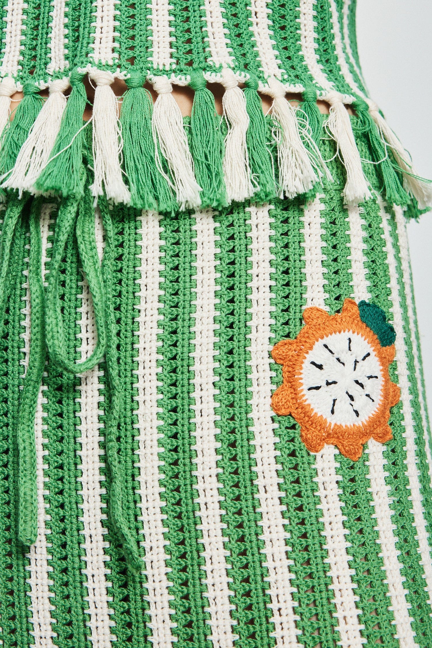 Alemäis Sundae Green jupe maxi crochet coton franges