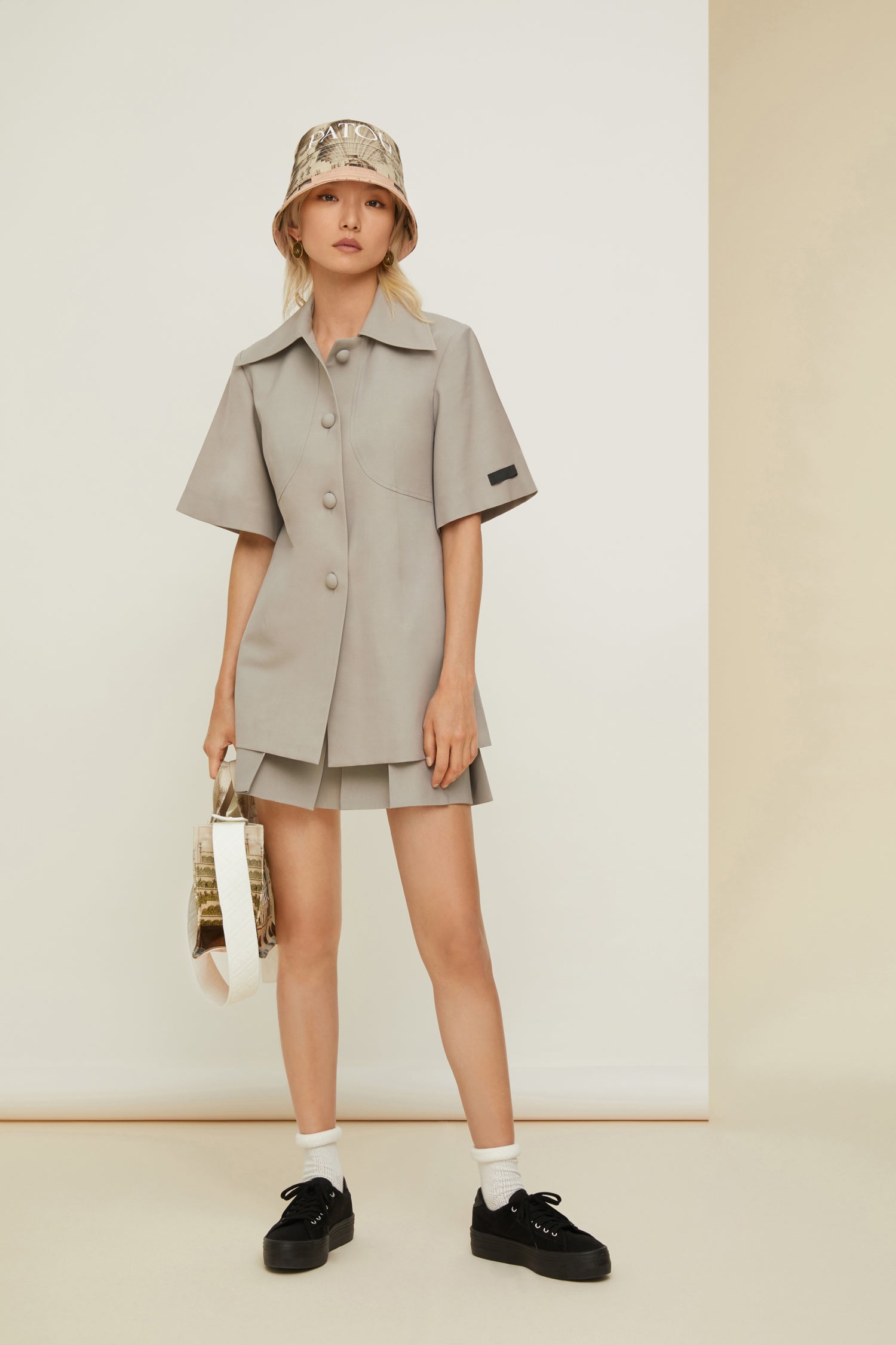 Patou P22JA0220102903D veste grise coton laine ceinture