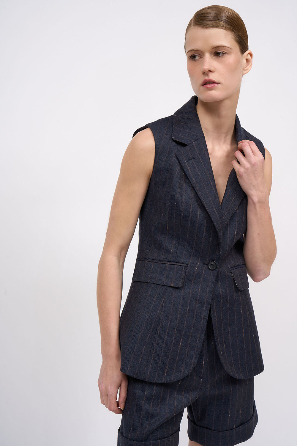 Paul & Joe Amy veste tailleur laine rayée navy mélange 36