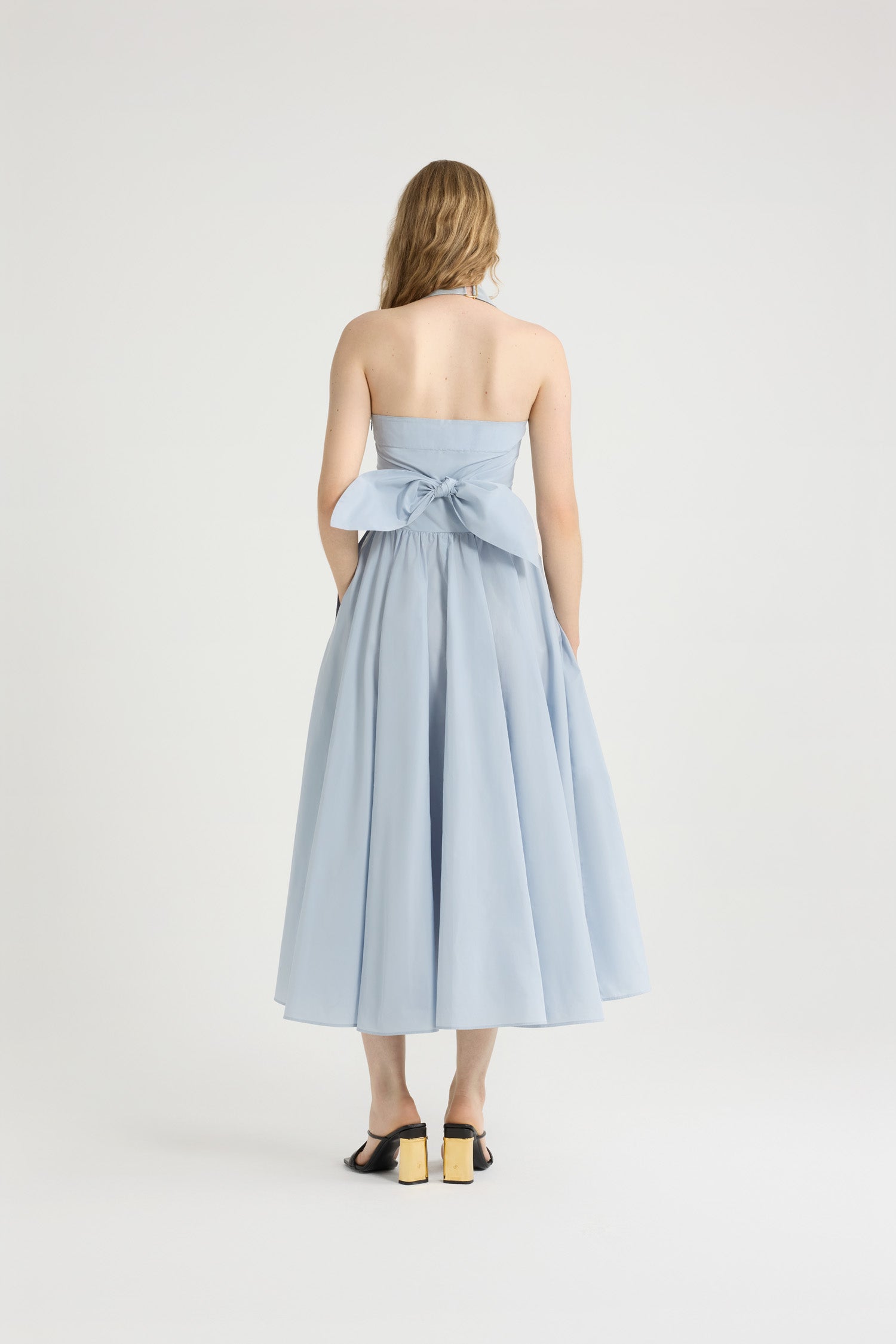 Patou P25DR185 robe maxi licol bleu perle