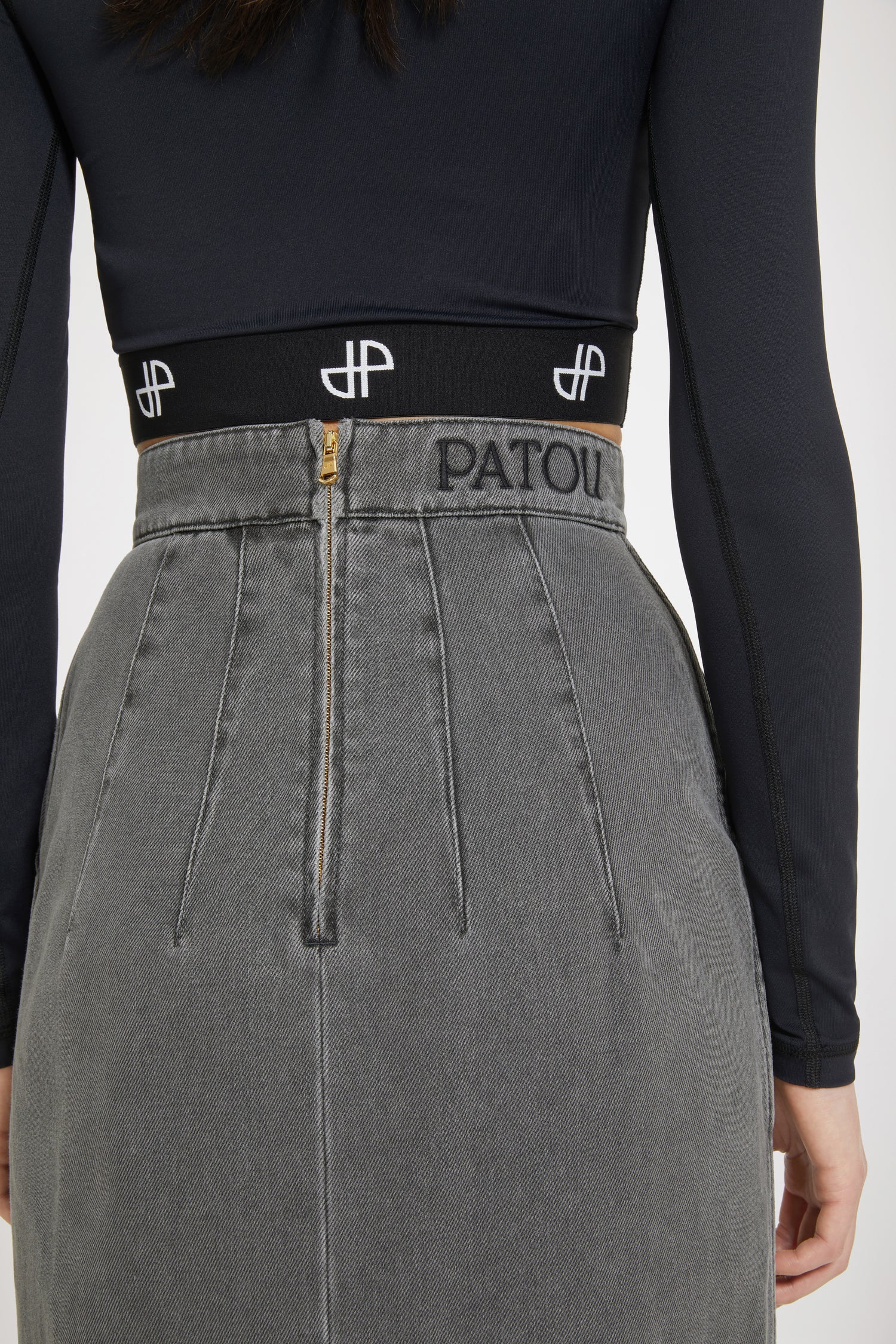 Patou Denim jupe midi anthracite coton bio 34-44