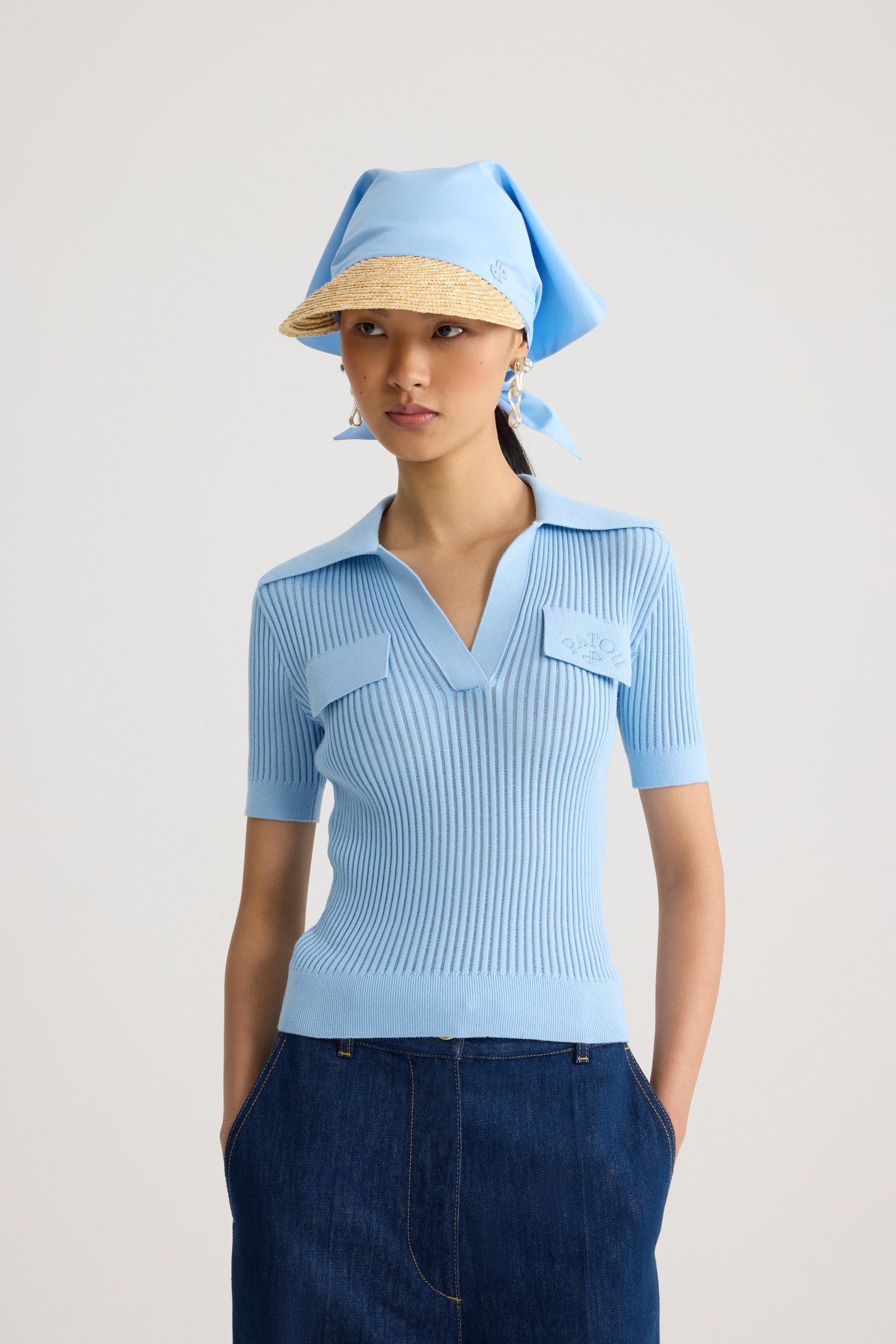 Patou P26KN341 polo coton brodé bleu Riviera