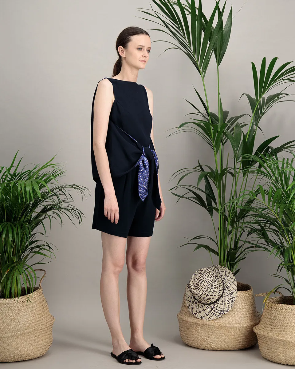 Anahide Saint André Carapace top soie coton bleu