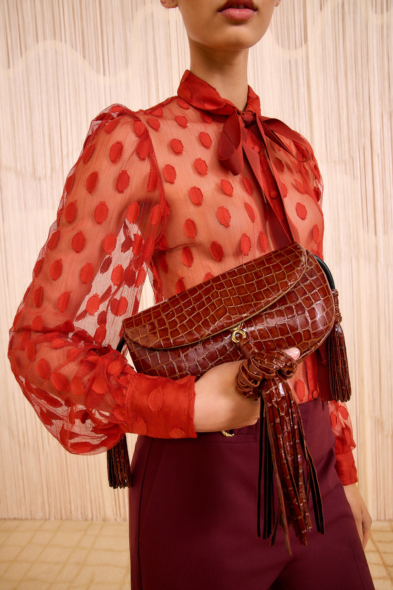 Ulla Johnson Paloma Sac Chestnut cuir croco bandoulière