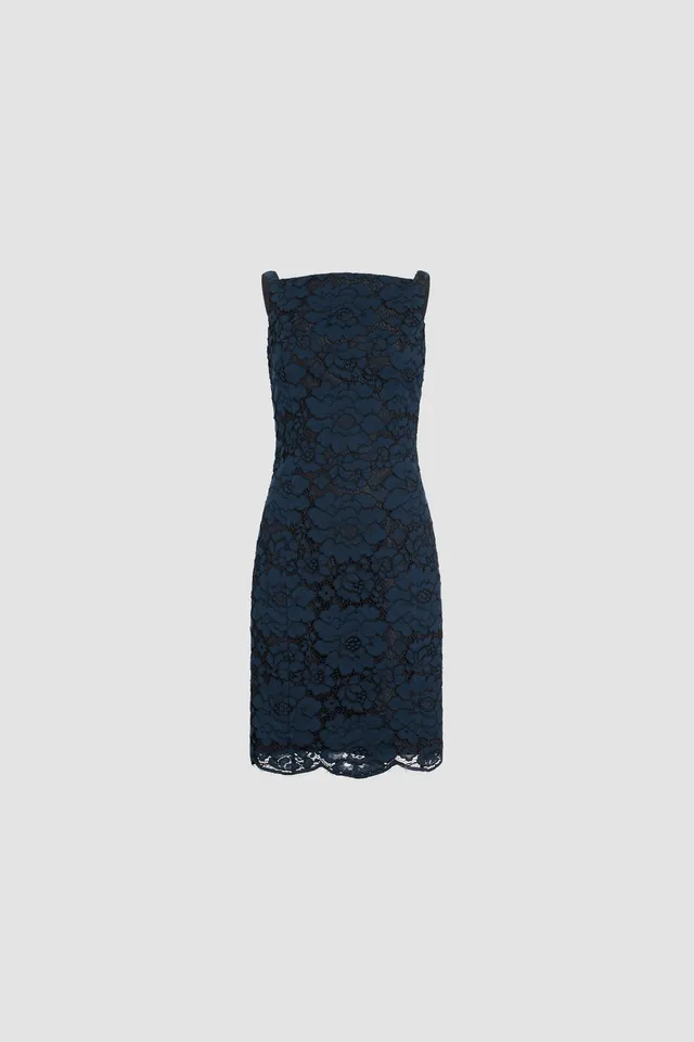 Patou P26DR2520247694N robe midi dentelle bleu marine