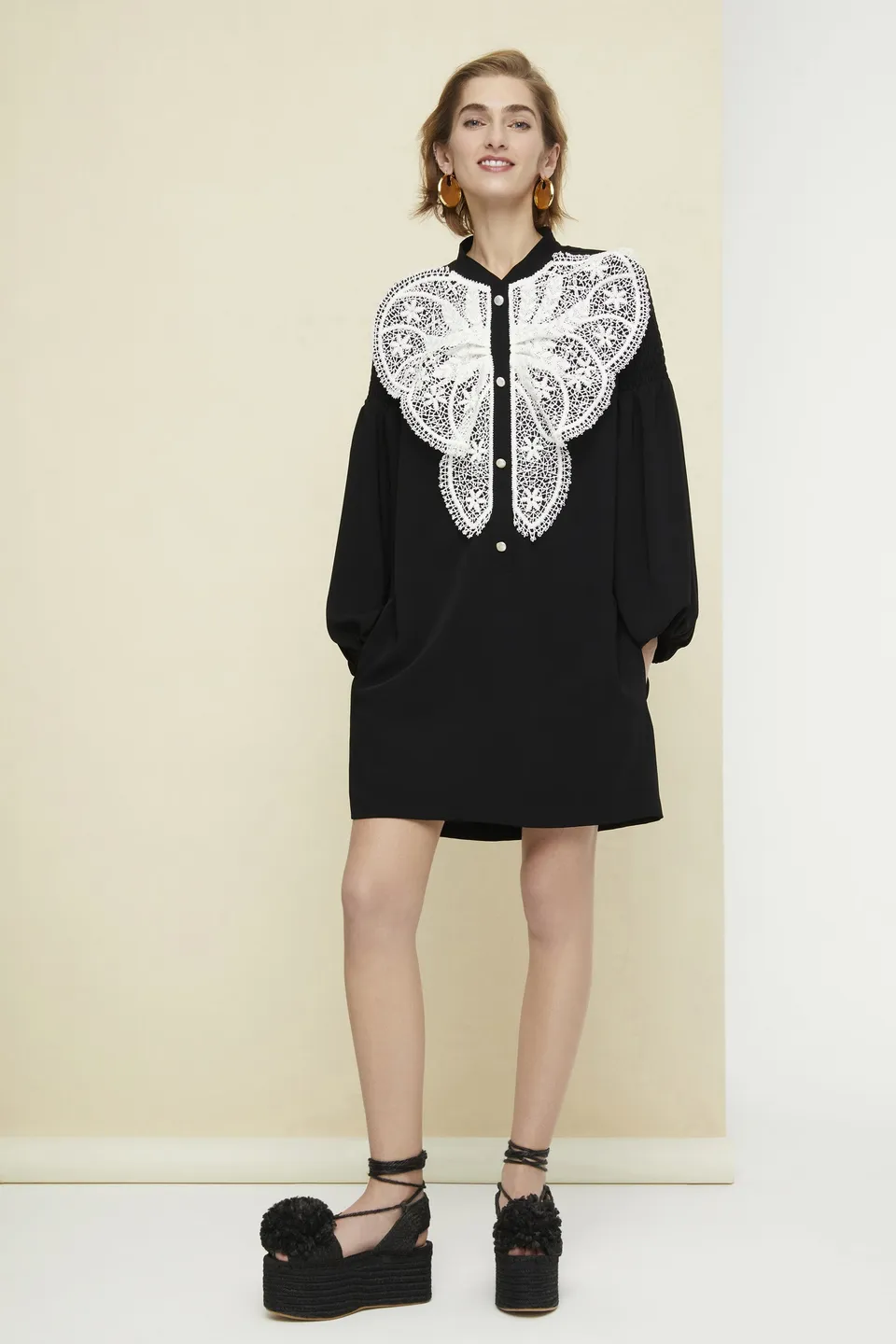 Patou robe bavoir dentelle noire cady 34-44