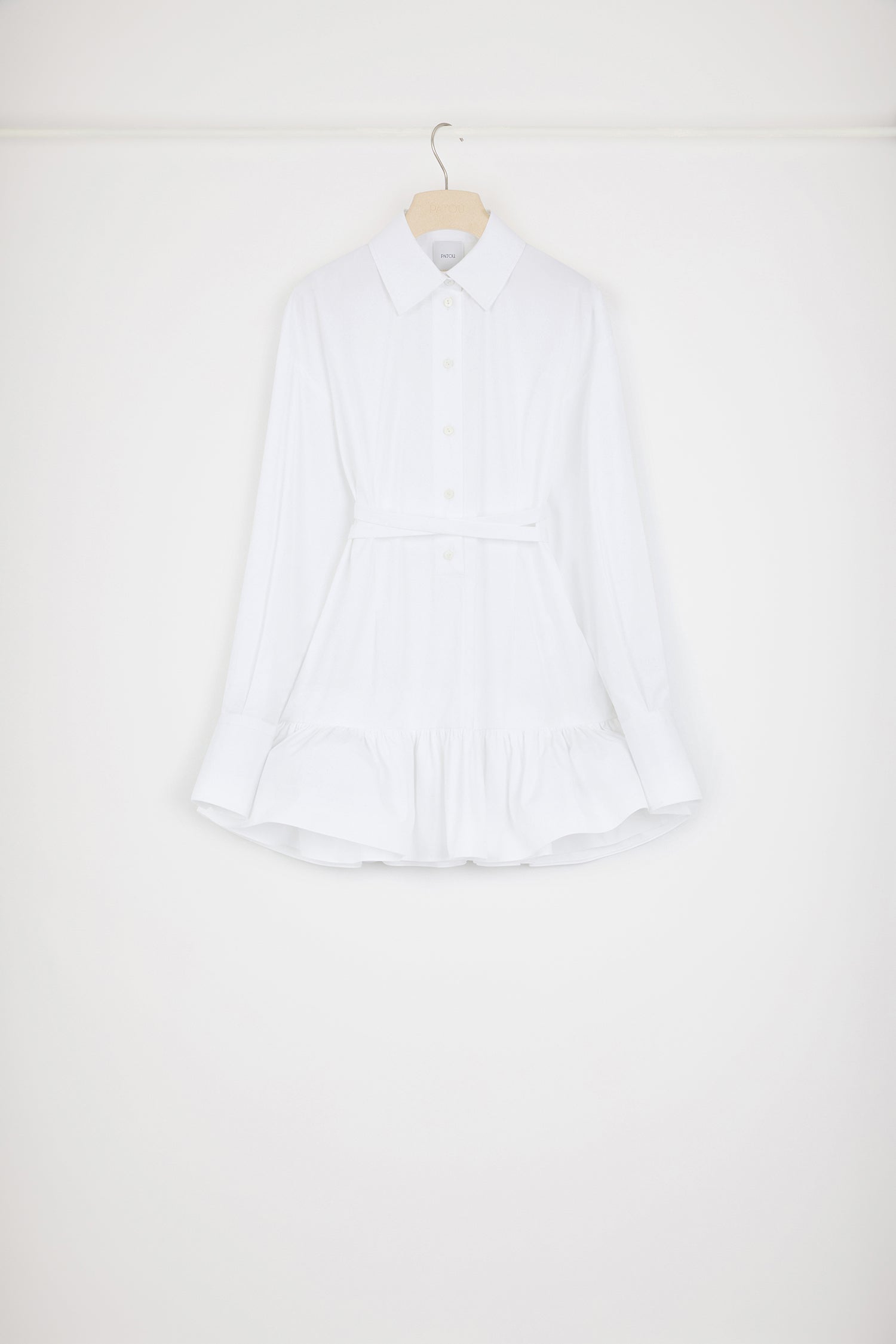 Patou DR136 robe chemise courte blanche coton volants ceinture
