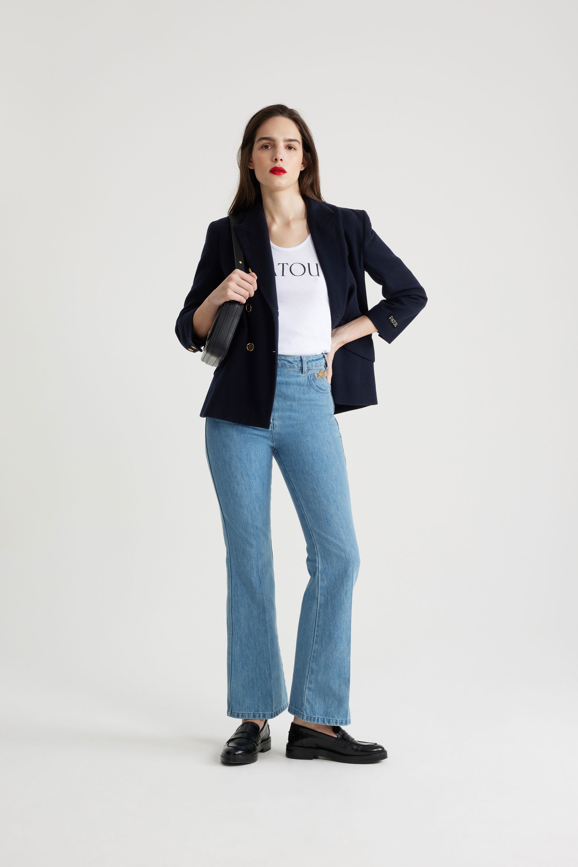 Patou veste croisée laine cachemire bleu marine 34