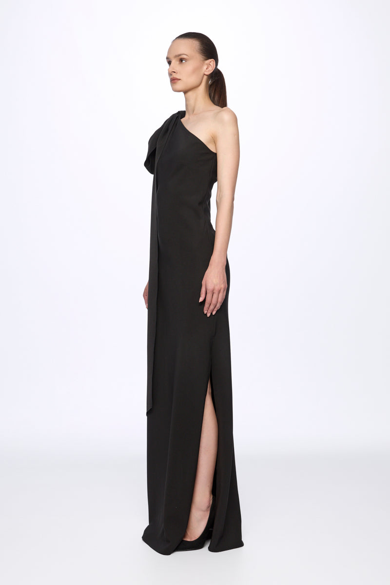 ATU Body Couture robe maxi noire une épaule nœud