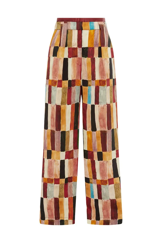 Alemais Marjorelle pantalon lin soie imprimé