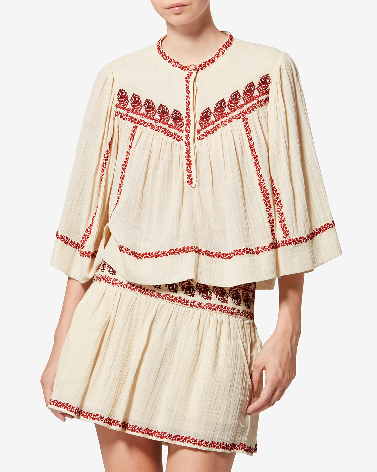 Isabel Marant Juline top blouse coton beige rouge
