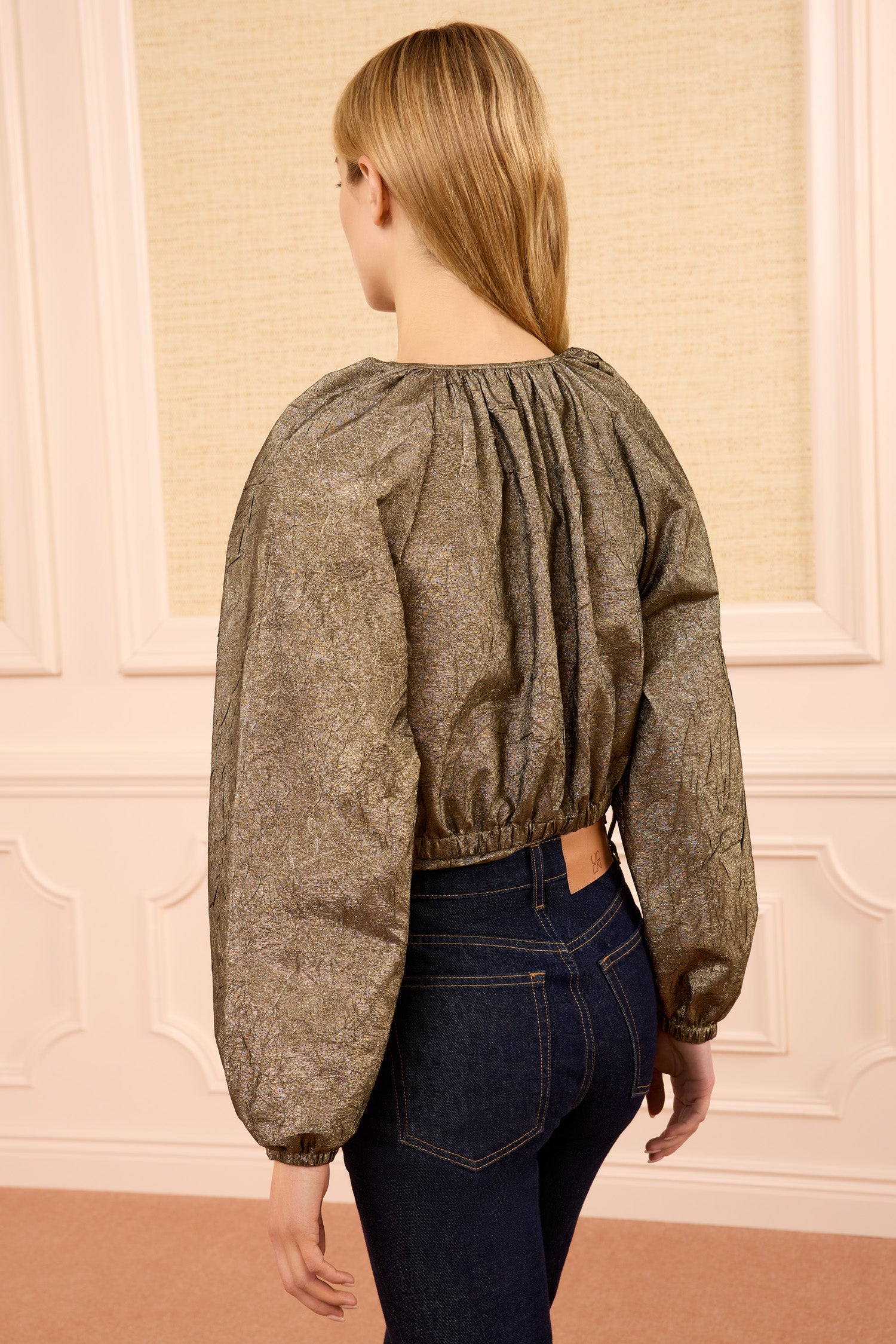 Ulla Johnson Orielle Veste Bomber Doré Clair Taffeta Cropped