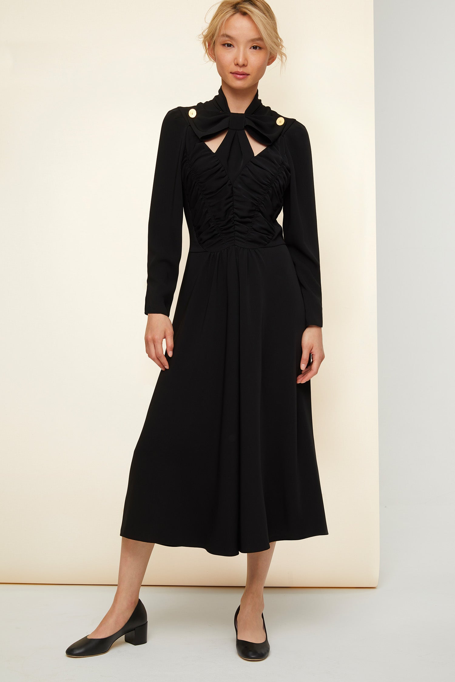 Patou DR020 robe midi noire cady cut-out nœud 34-44