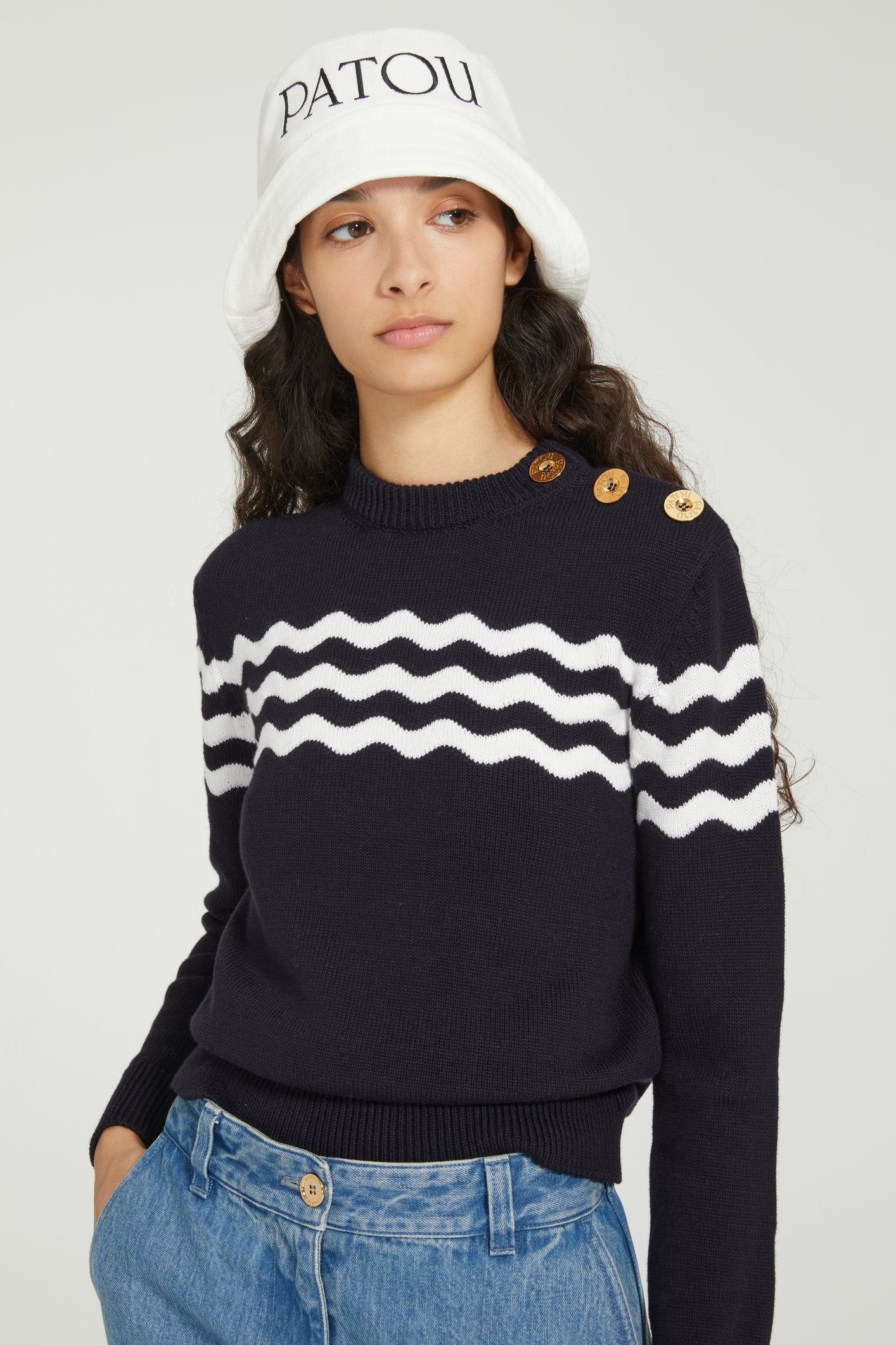 Patou Knitwear pull vague marine P24KN155 coton mérinos