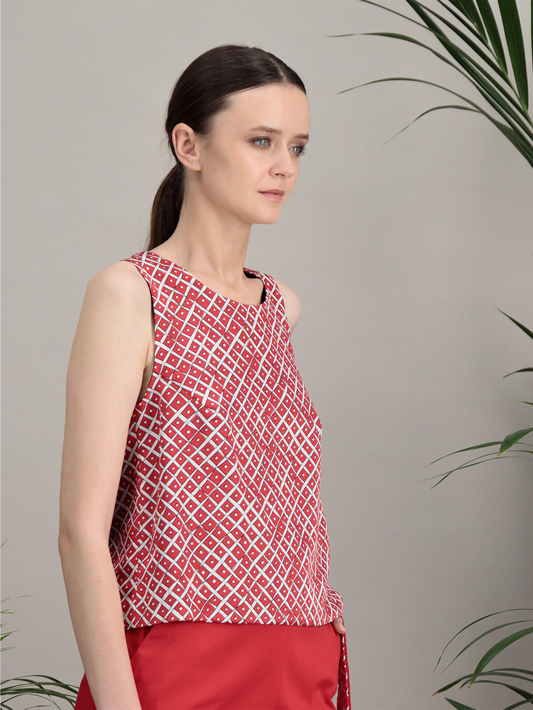 Anahide Saint André Devoile top soie coton rouge