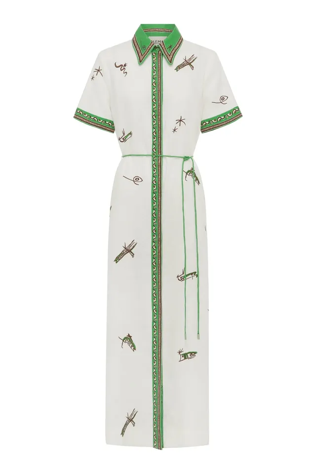 Alemaïs Wanda robe chemise brodée en lin européen