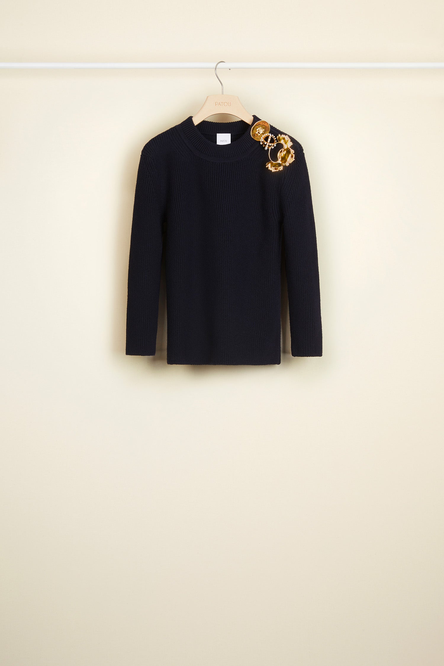 Patou KN004 pull laine mérinos bleu Navy broches