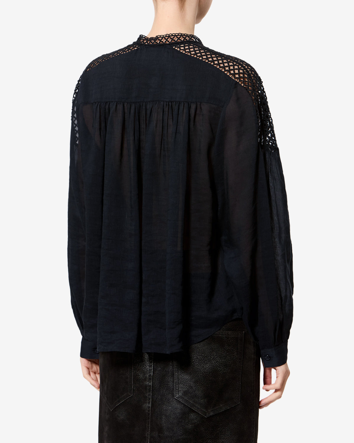 Isabel Marant Polda HT0942FA blouse noire broderie ajourée