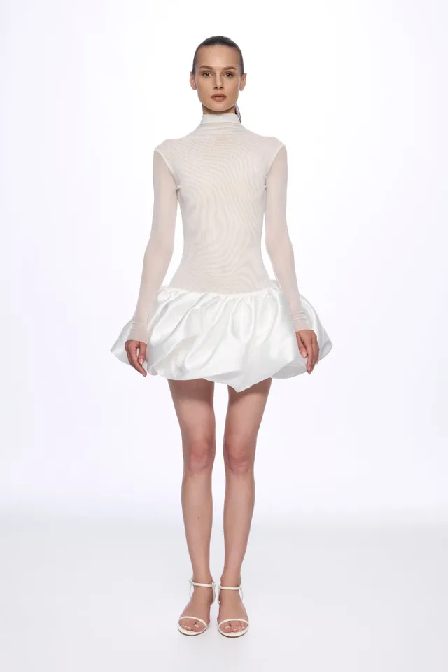 ATU Body Couture mini robe blanche tulle volant taille basse