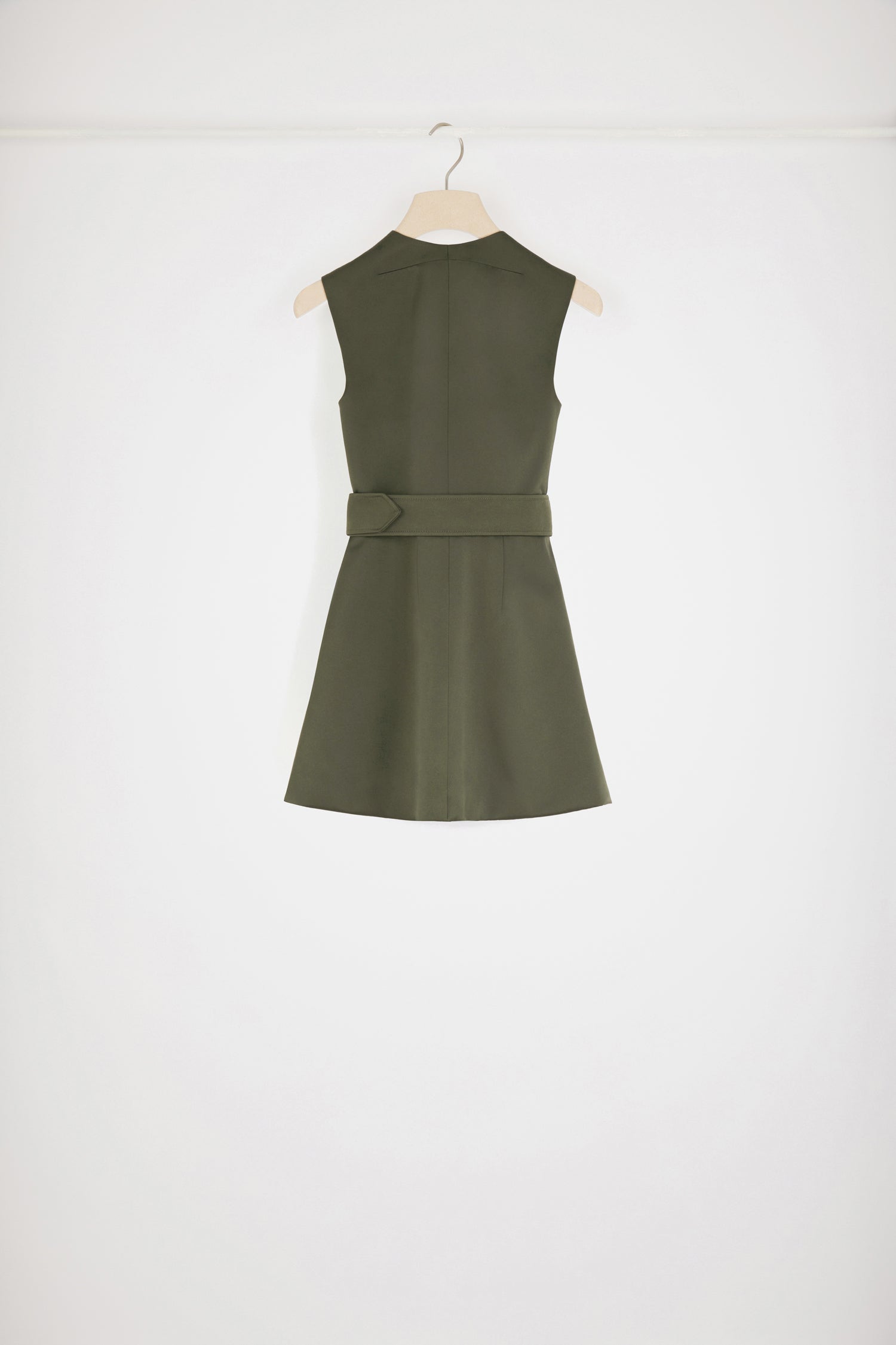 Patou robe mini satin recyclé kaki zip doré