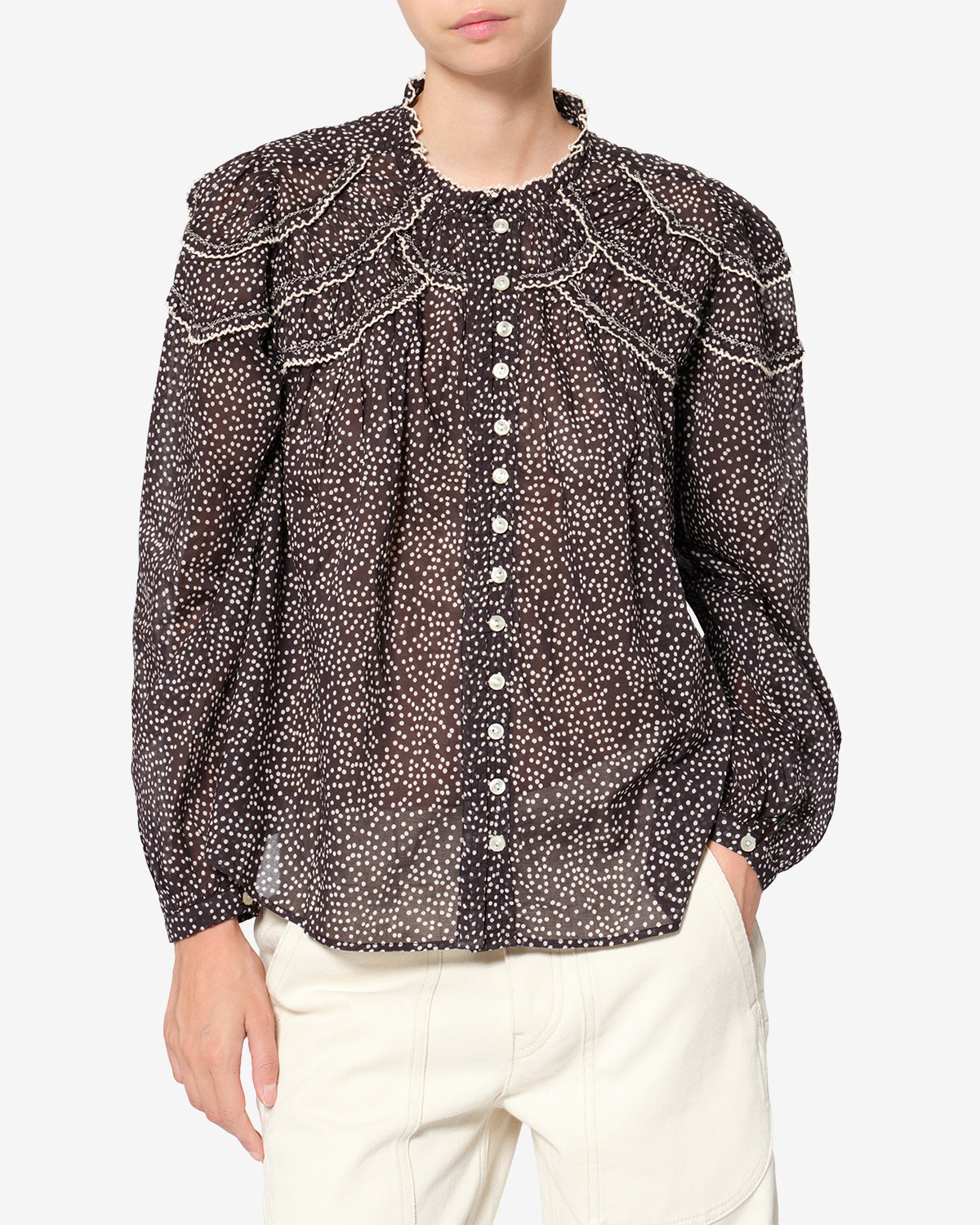 Isabel Marant Christa blouse coton pois noir écru