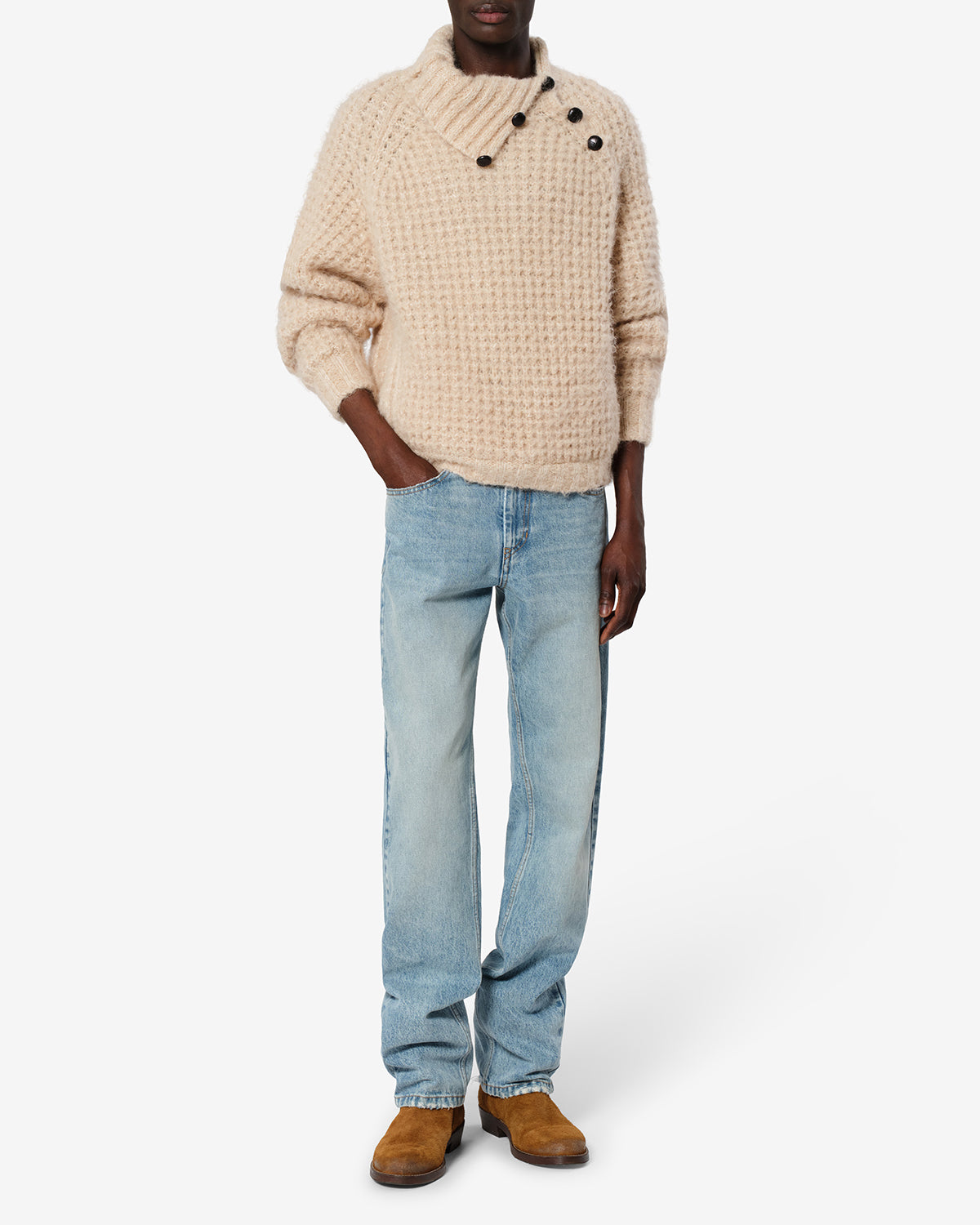 Isabel Marant Lyas PU1003 pull beige alpaga mohair col montant