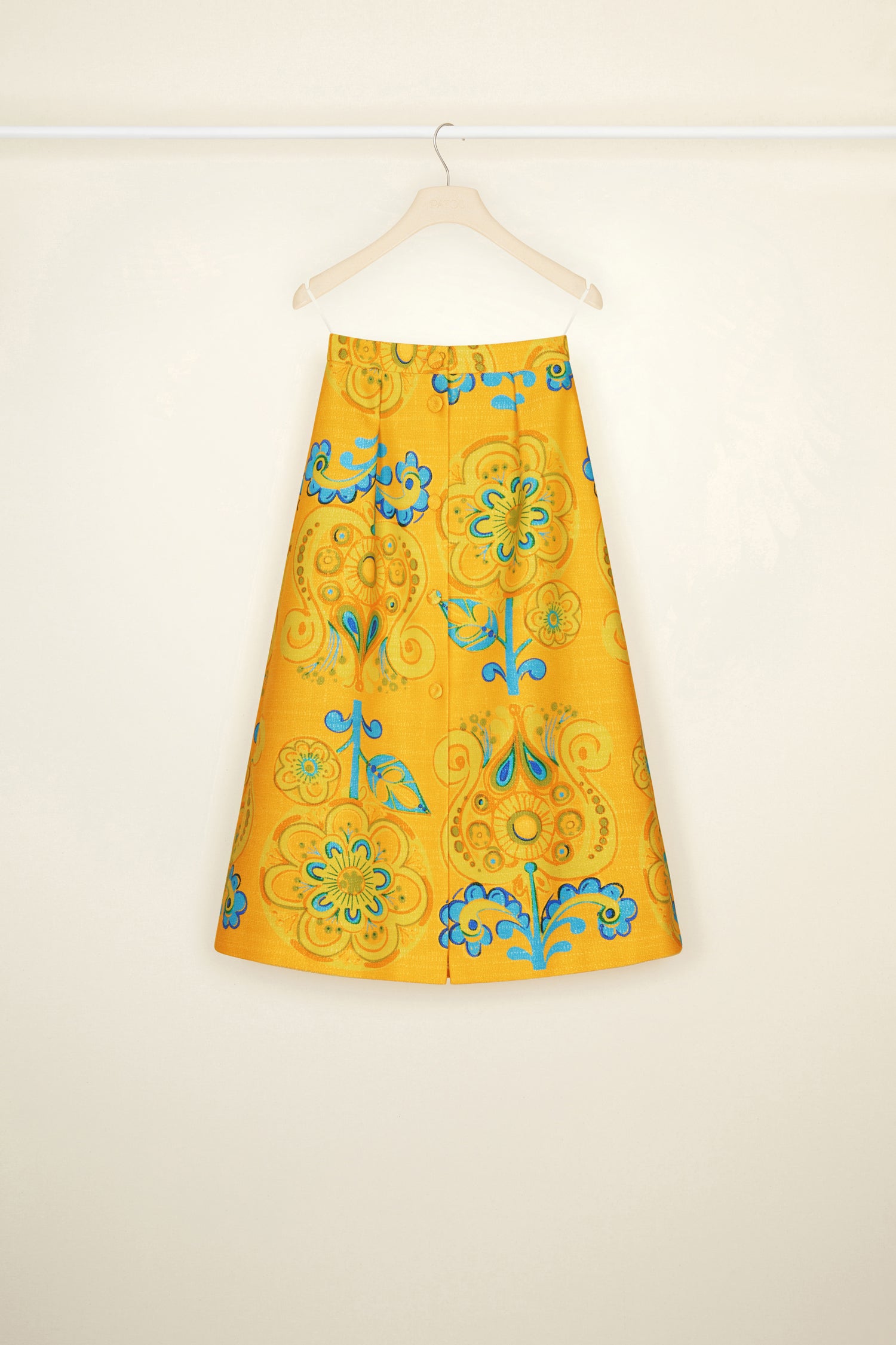 Patou SK020 jupe midi tweed bio Honey Flower boutonnée