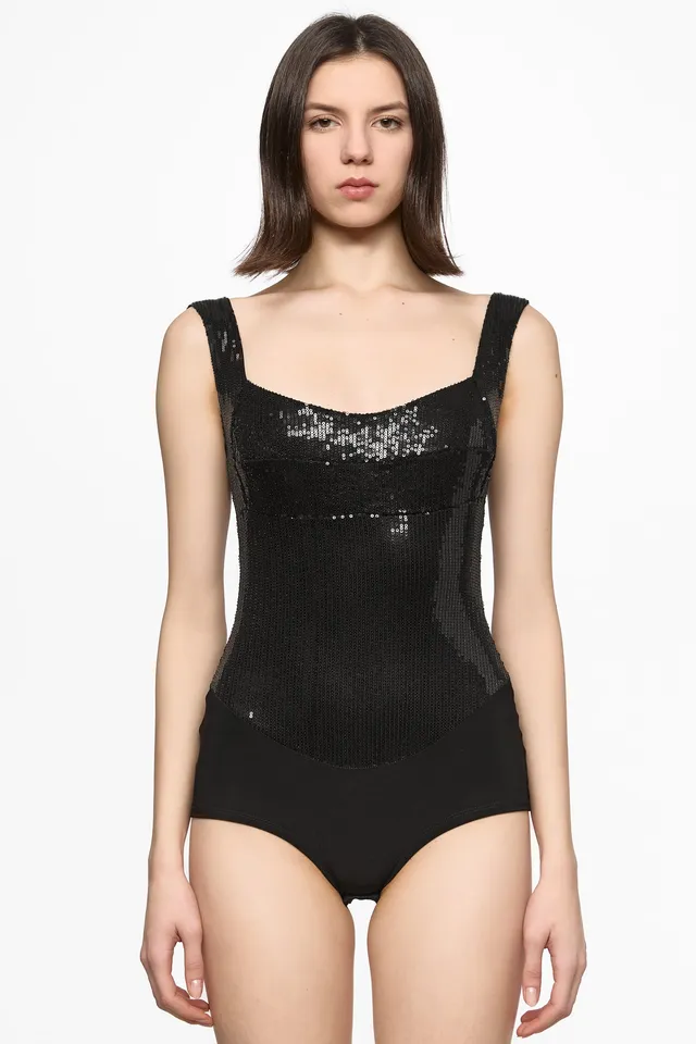 ATU Body Couture Bodysuits body noir sequins col carré S