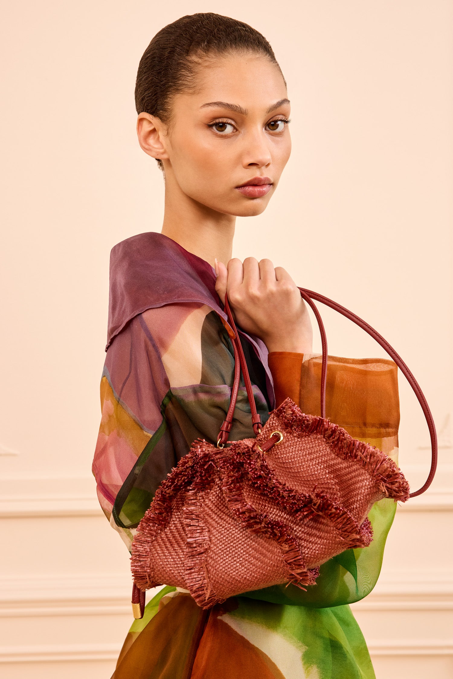 Ulla Johnson Adria sac bandoulière raphia acajou