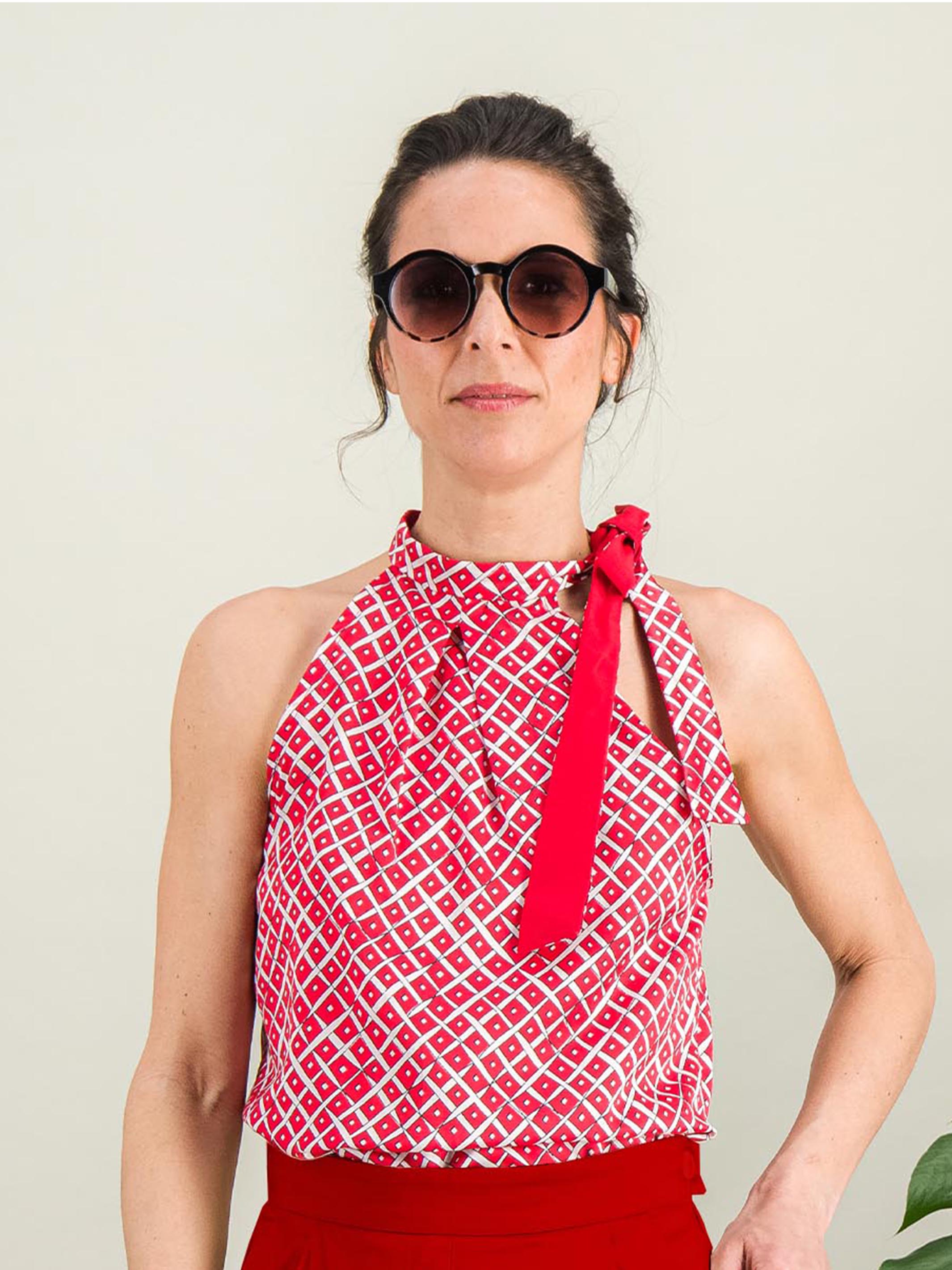 Anahide Saint André Saule top soie coton rouge blanc