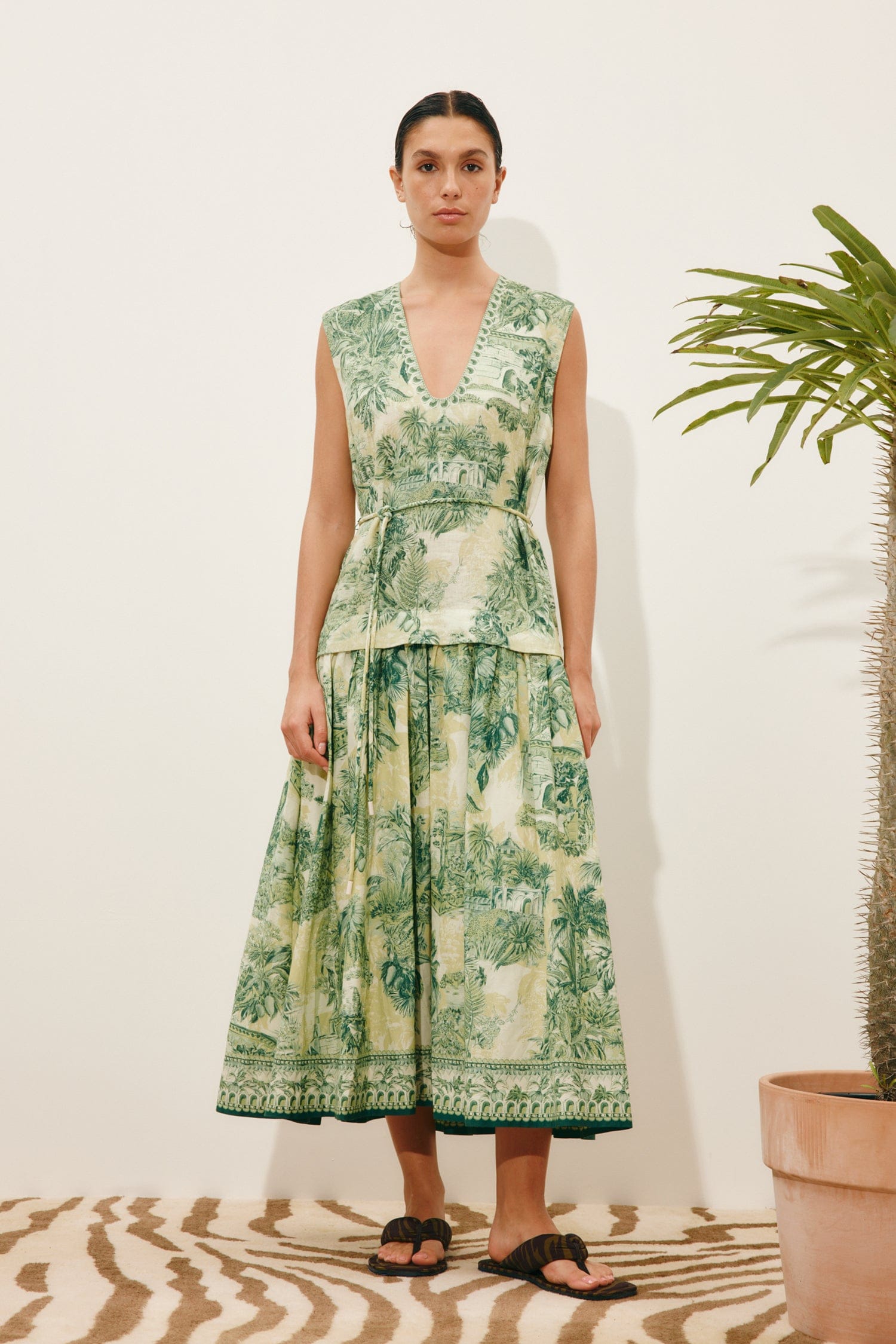 Alemäis Sara robe midi coton soie imprimé jungle