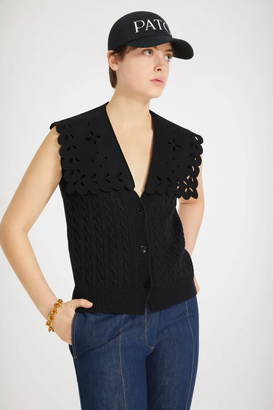 Patou KN1068056999B gilet laine mérinos noir