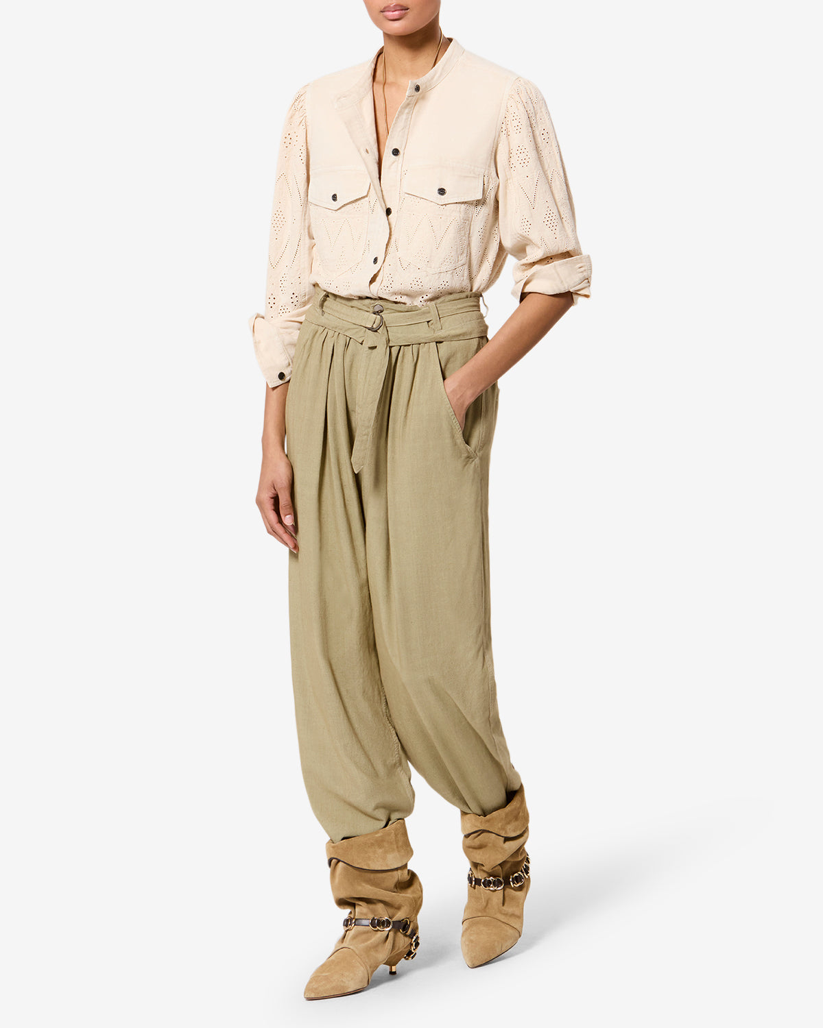 Isabel Marant Celia pantalon lin large bronze clair